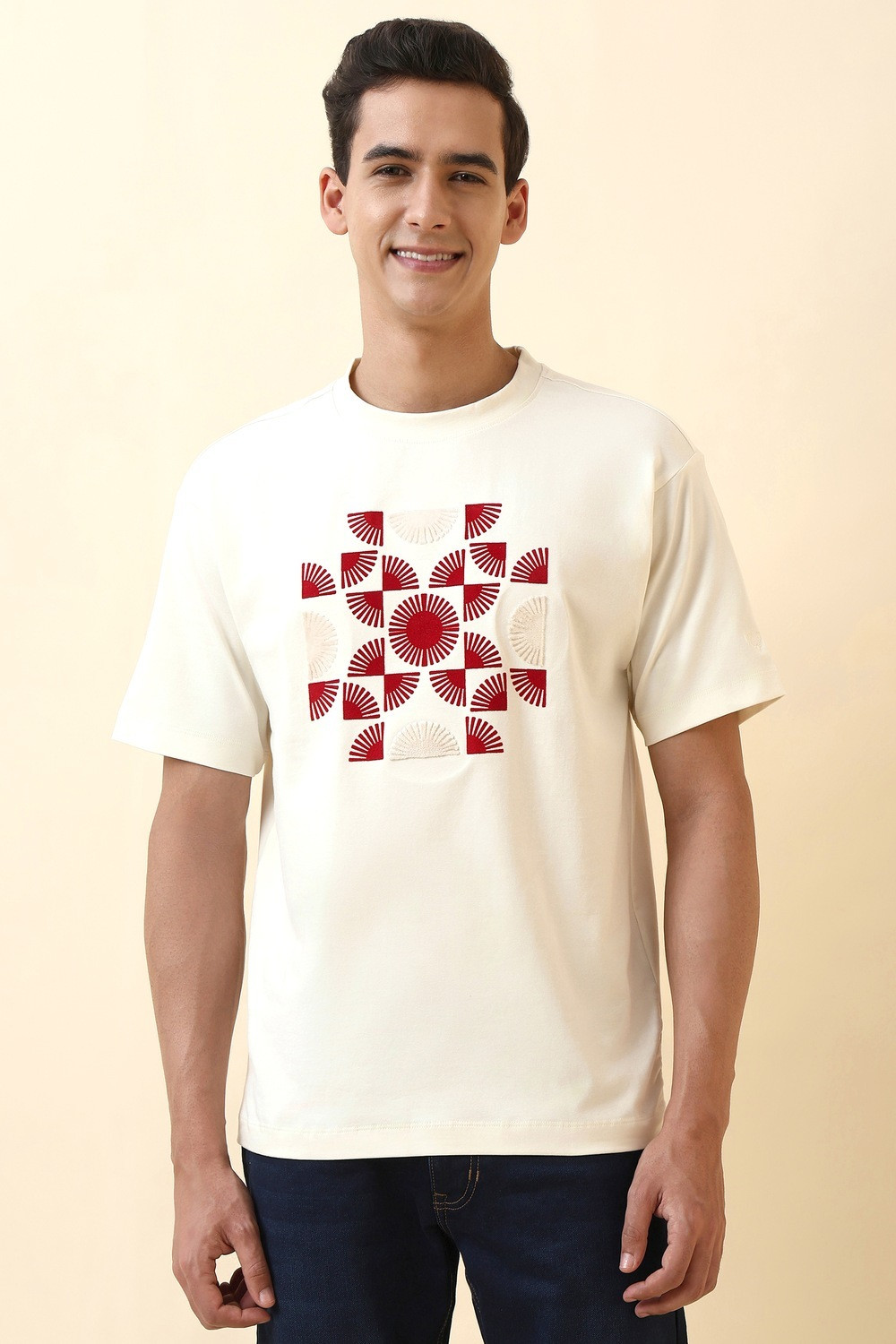 Image of NOBERO Men Printed Round Neck Cotton Blend Black T-Shirt