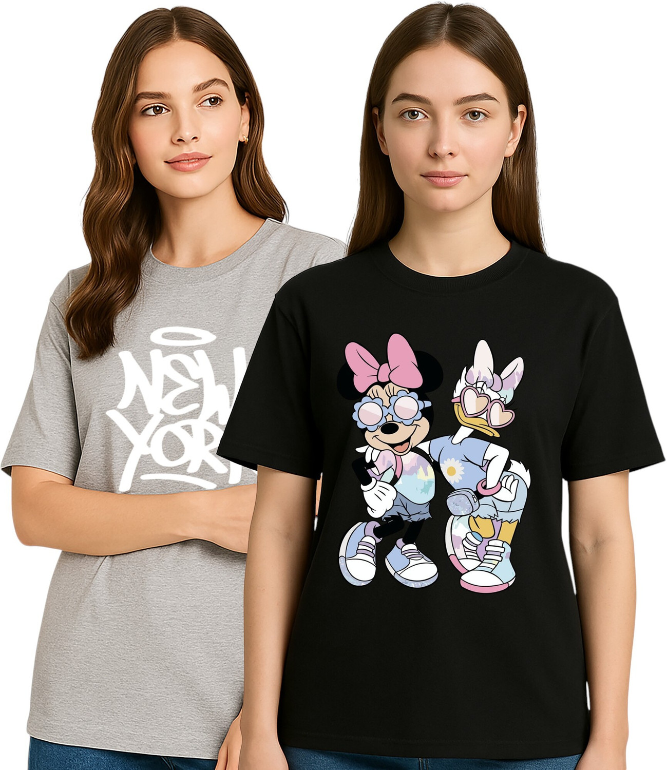 Image of ZentWorld Pack of 3 Women Printed Round Neck Cotton Blend Multicolor T-Shirt