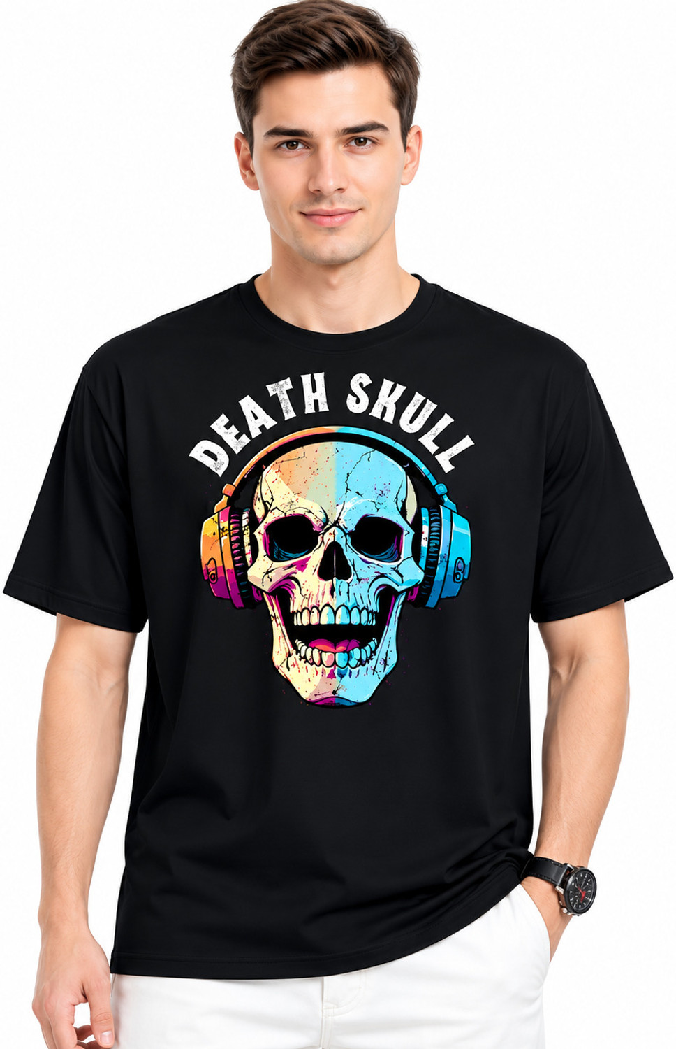 Image of StitchandPack Men Graphic Print, Printed Round Neck Polyester Silver, Black, Yellow T-Shirt
