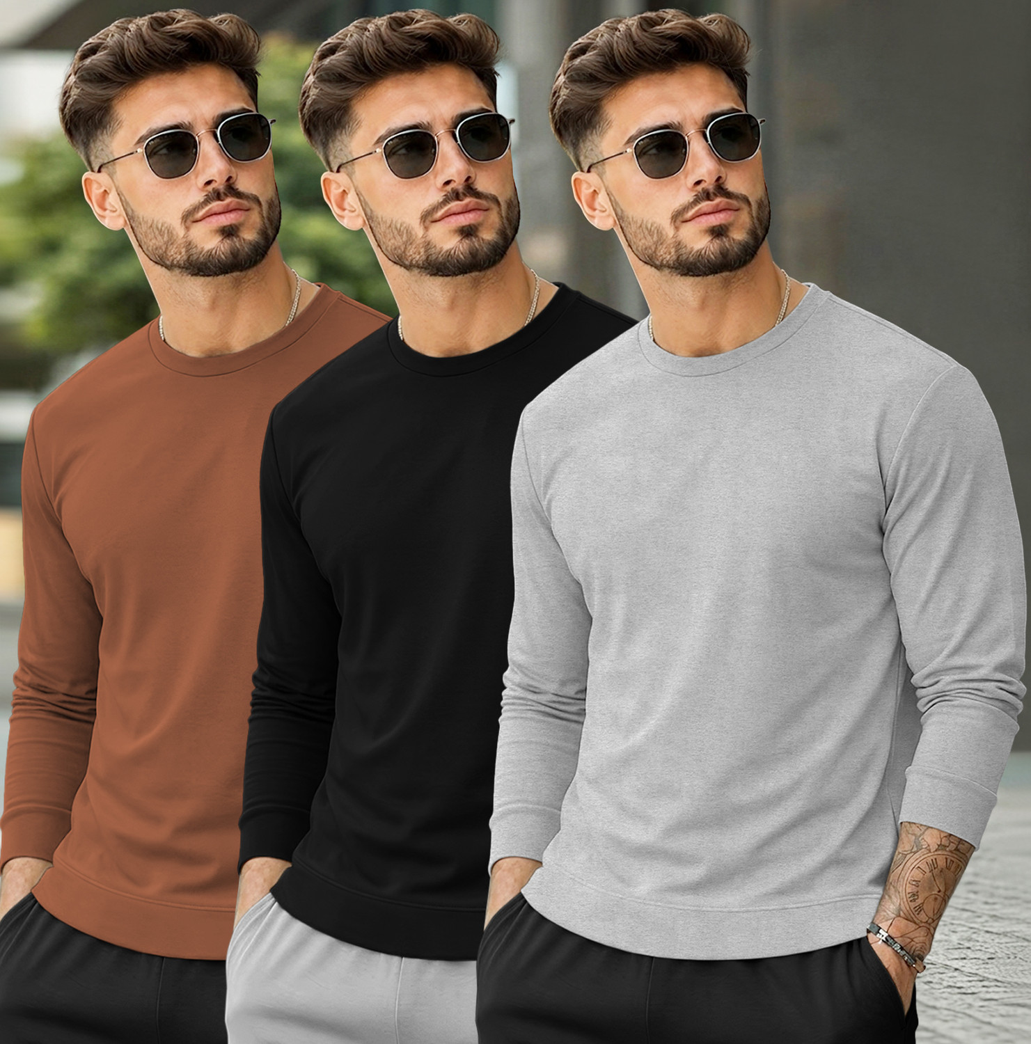 Image of MK Digital Pack of 2 Men Colorblock Round Neck Cotton Blend Multicolor T-Shirt