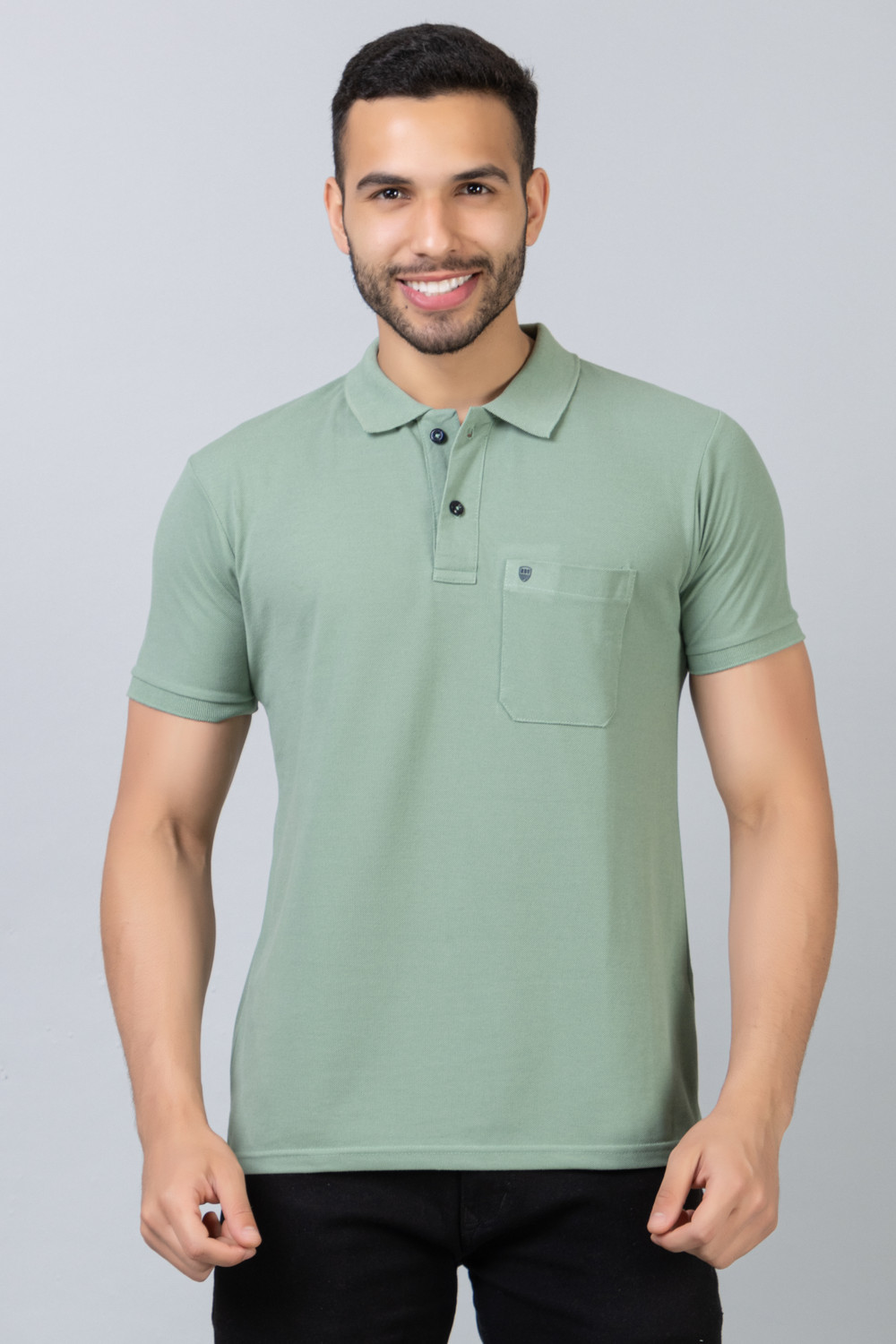 Image of Mast & Harbour Men Solid Polo Neck Pure Cotton Black T-Shirt