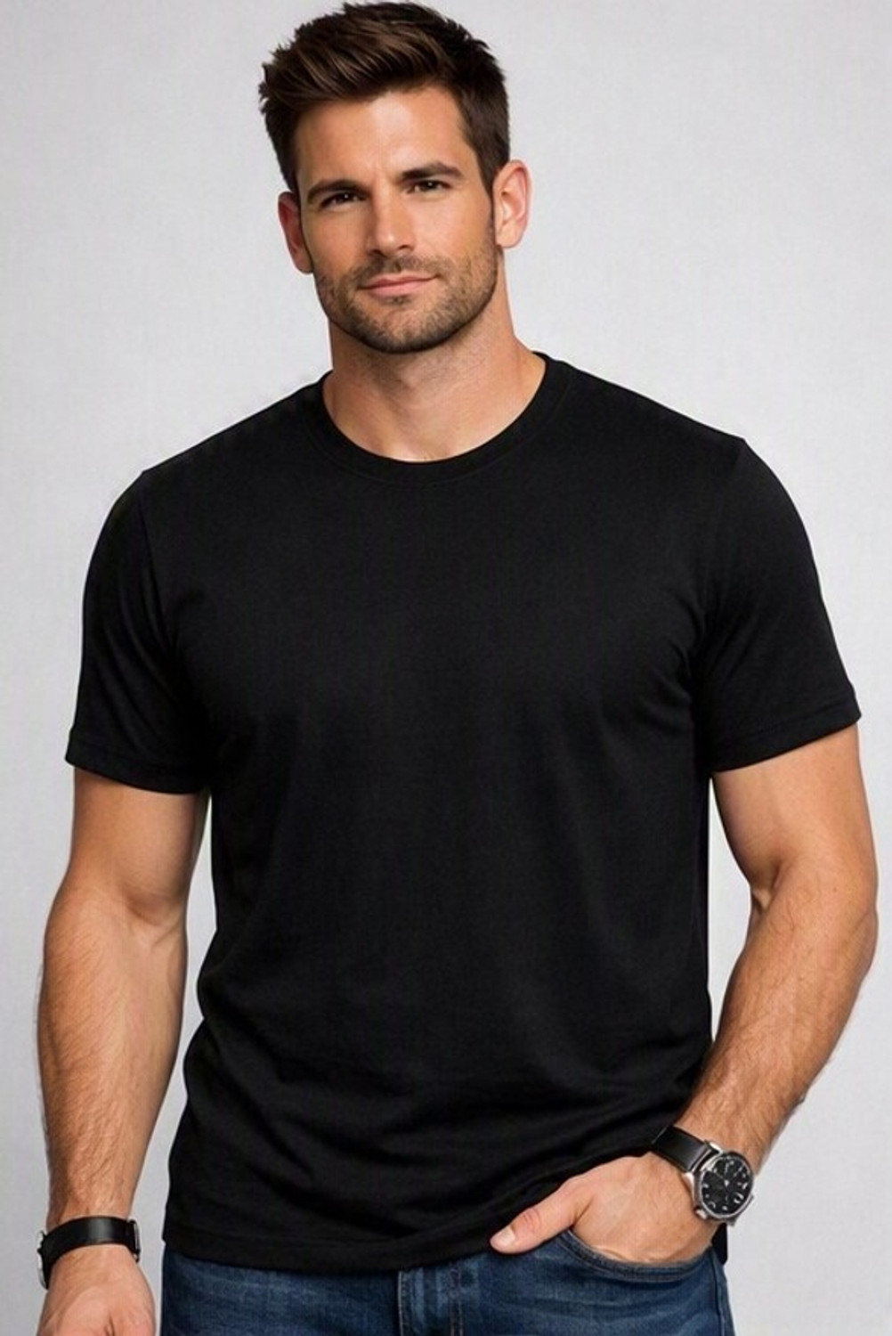 Image of Majexic Pack of 2 Men Printed Round Neck Cotton Blend Black, White T-Shirt