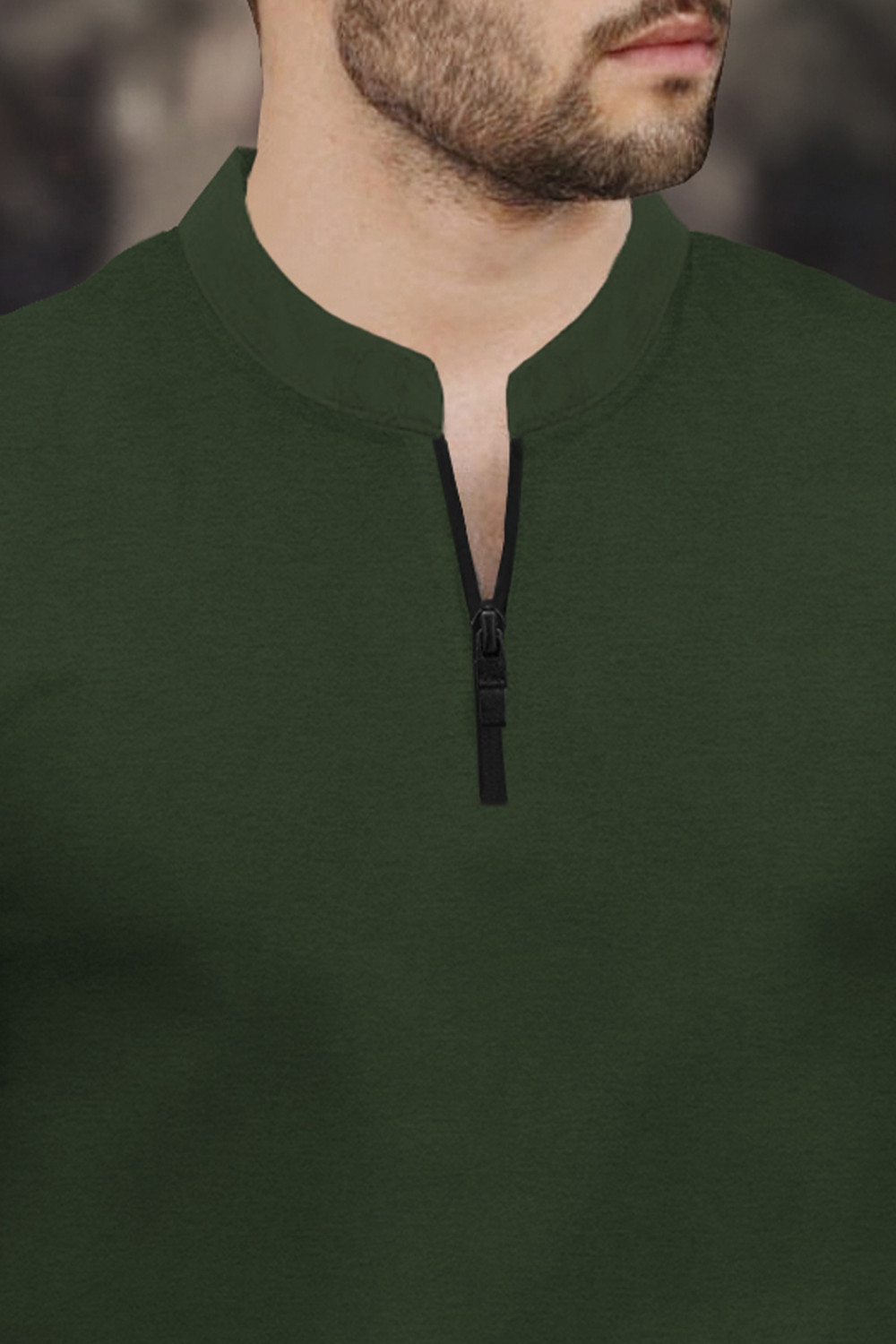 Image of TRIPR Men Solid Mandarin Collar Cotton Blend Green T-Shirt