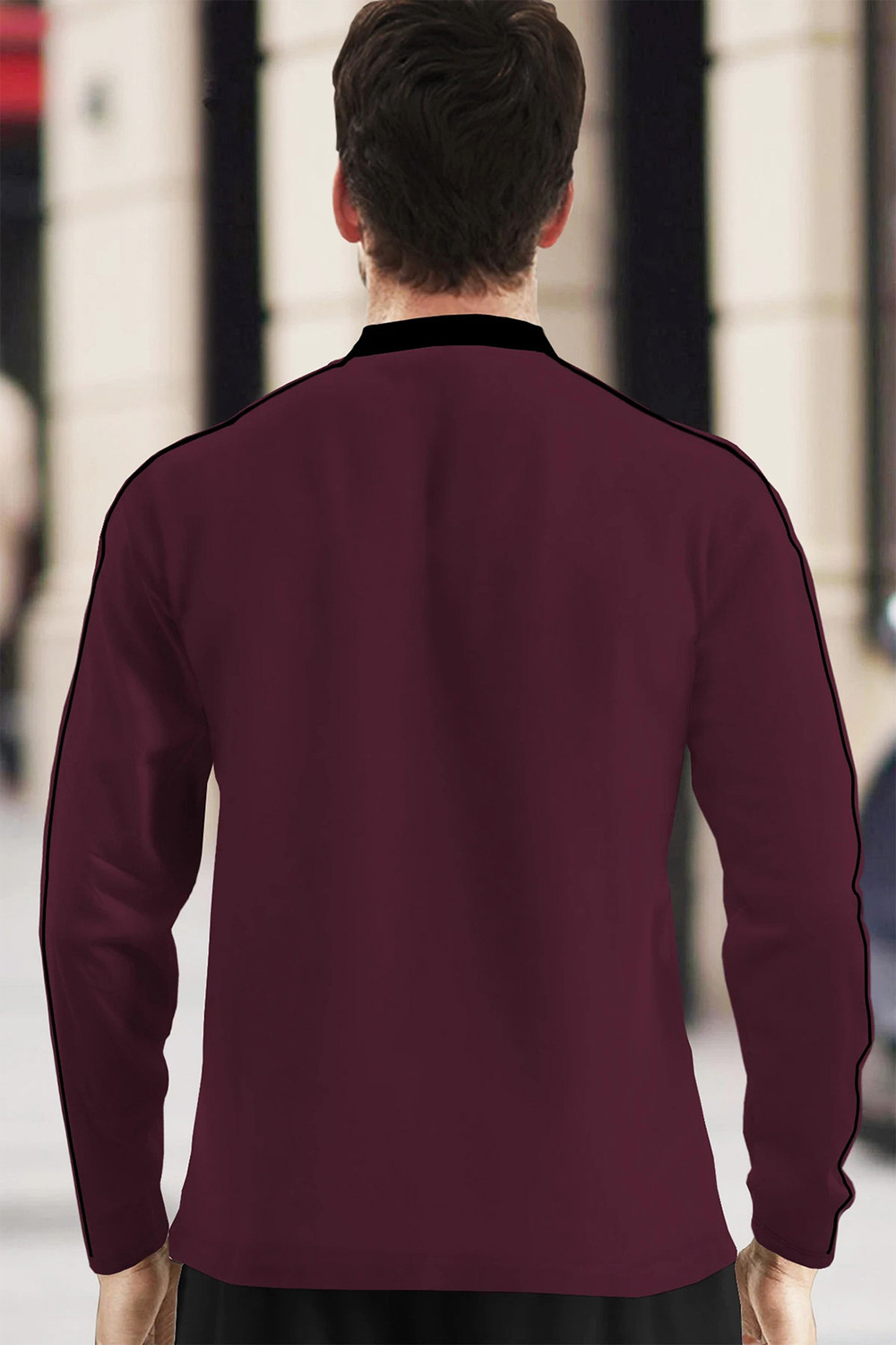 Image of TRIPR Men Solid Mandarin Collar Cotton Blend Maroon, Black T-Shirt