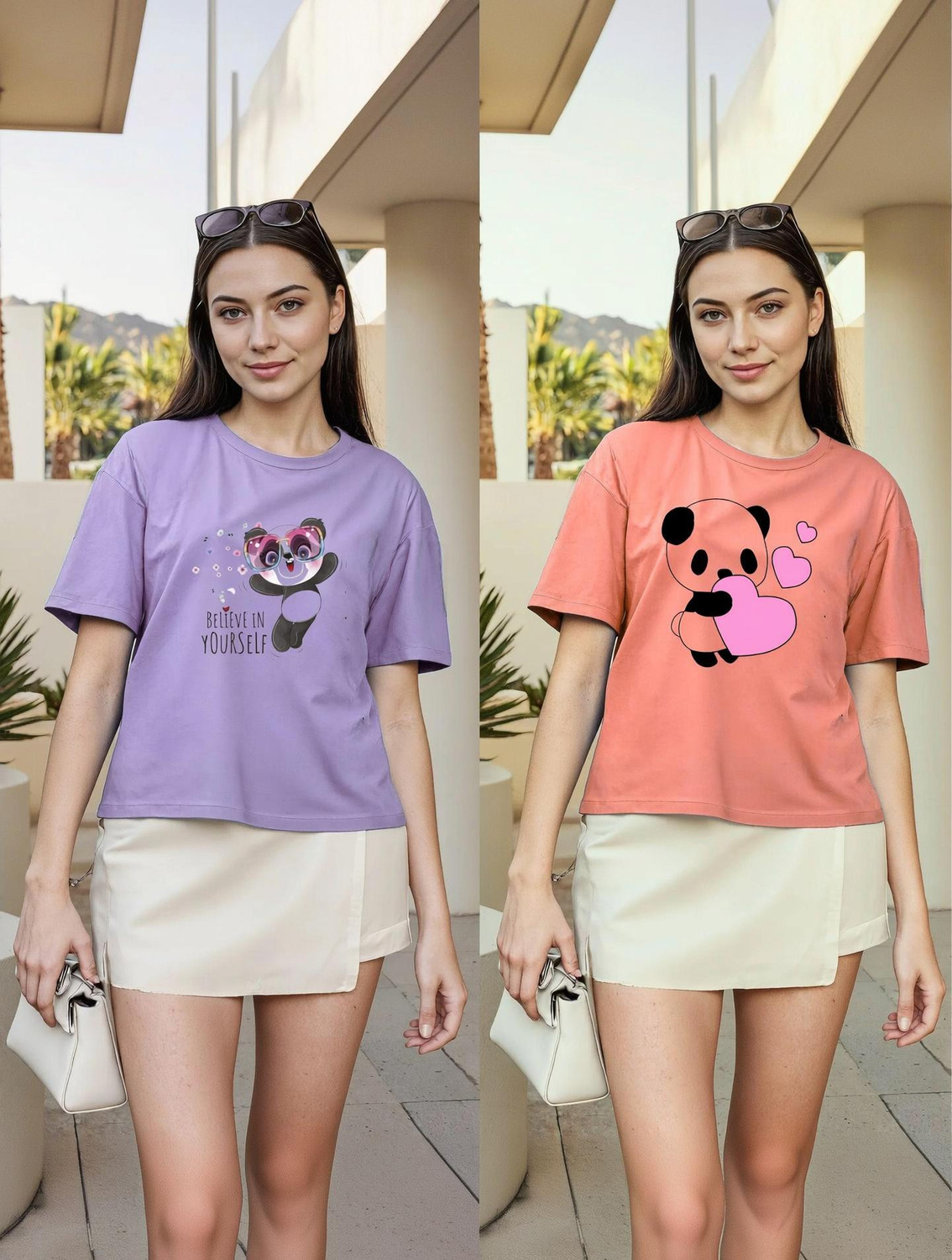 Image of RUBYKNITS Women Printed Round Neck Polyester White T-Shirt