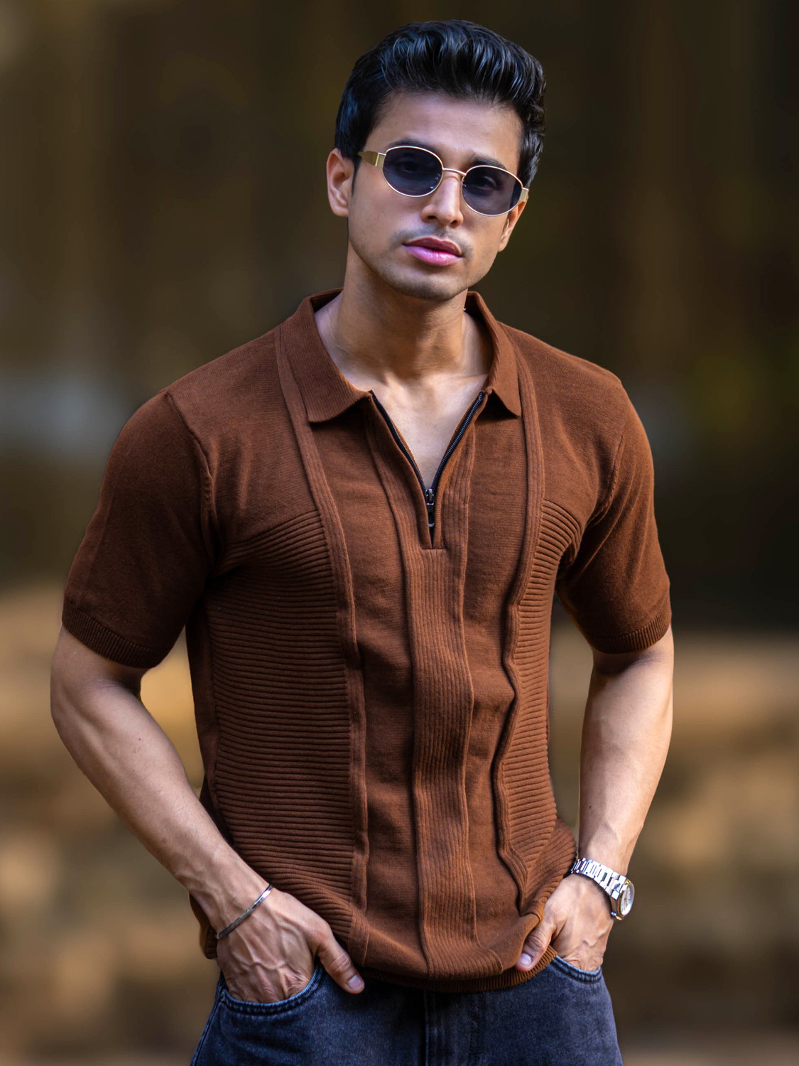 Image of MANIAC Men Solid Polo Neck Pure Cotton Black T-Shirt