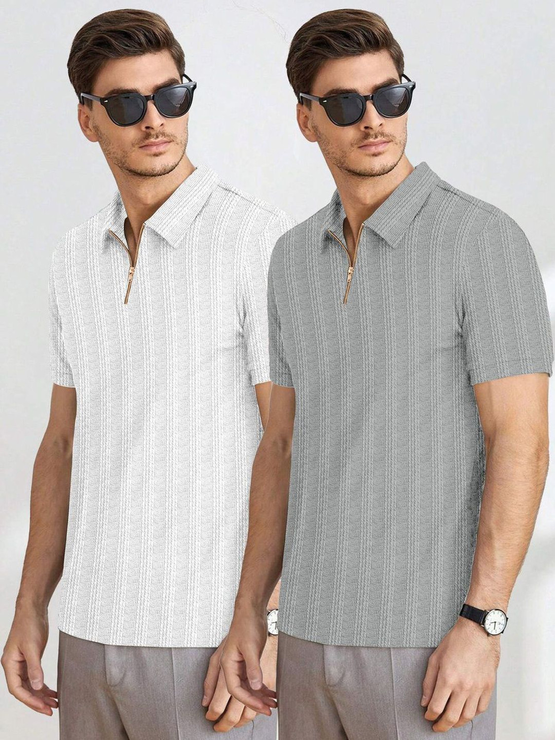 ASAYATIFAB Men Zip Neck White T-Shirt - Image 1