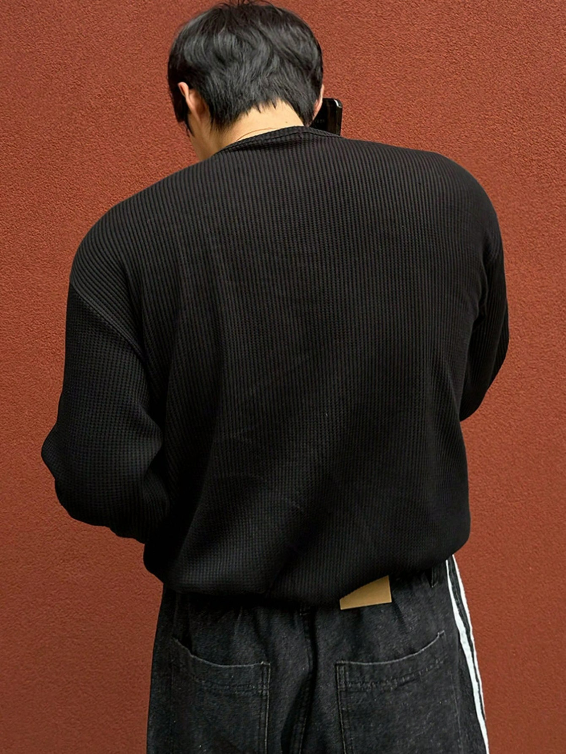 Image of Trillion Men Solid Henley Neck Polyester Black T-Shirt