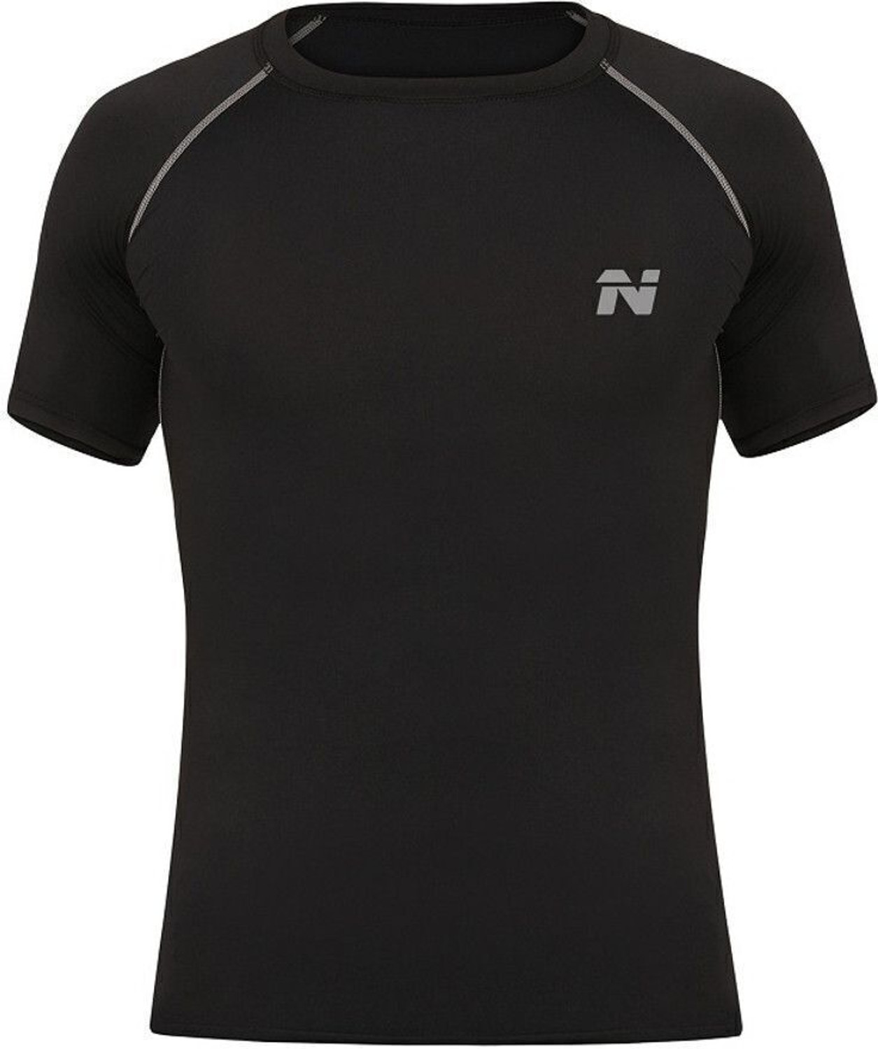 Image of NINQ Men Solid Round Neck Nylon Black T-Shirt