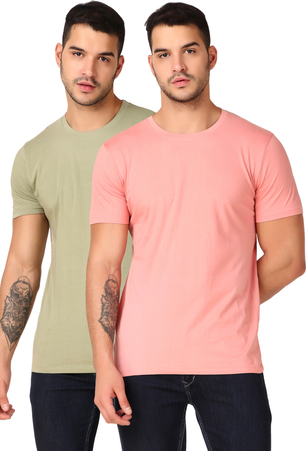 Image of HOC Pack of 2 Men Printed Round Neck Polyester Multicolor T-Shirt