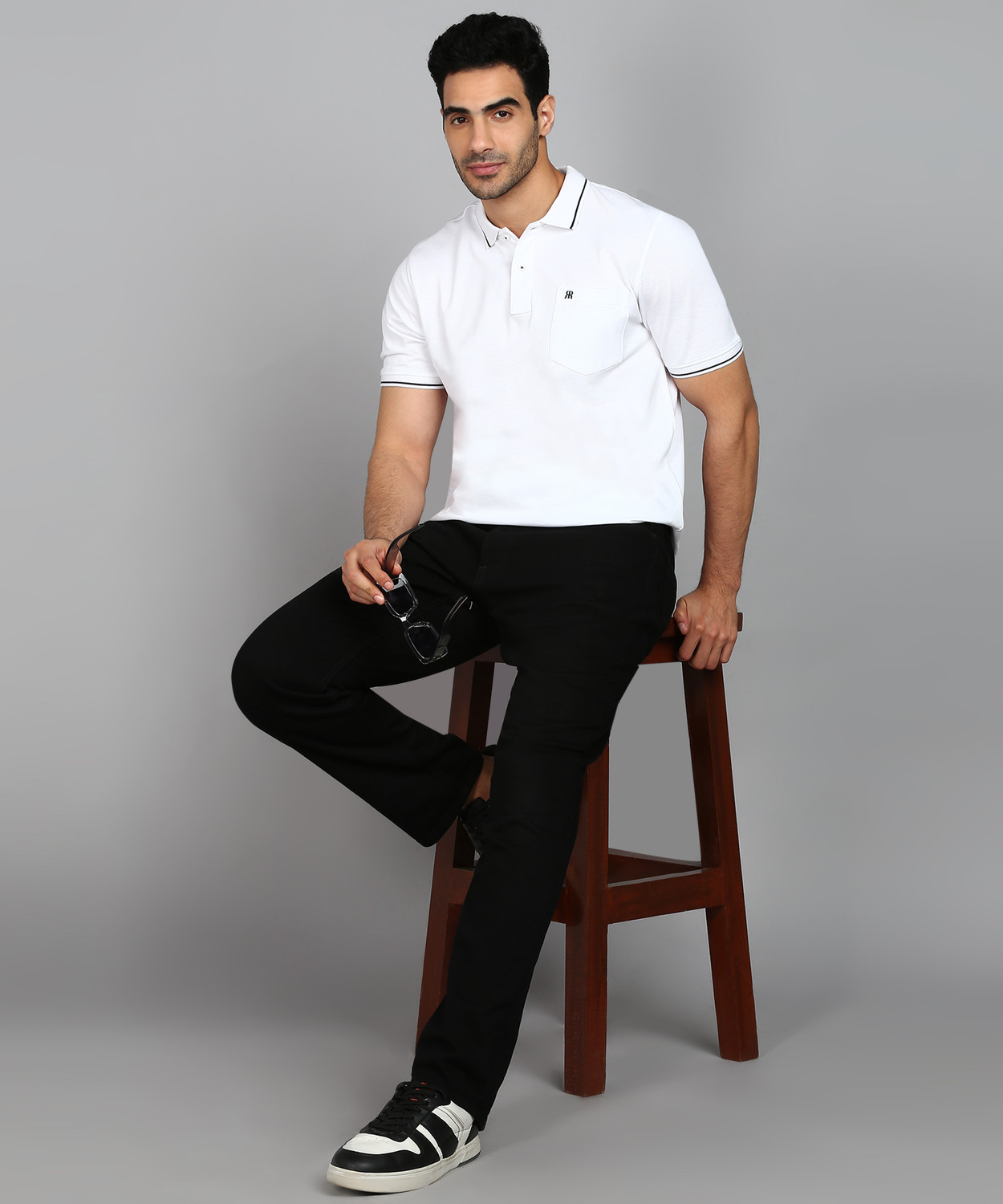 Image of Raymond Men Solid Polo Neck Pure Cotton White T-Shirt