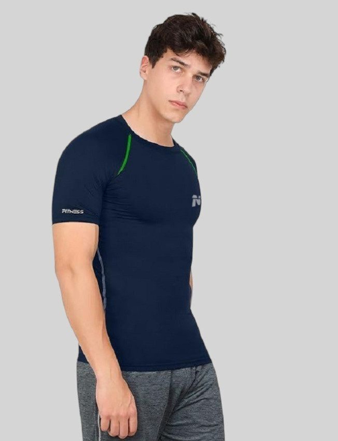 Image of CHKOKKO Men Colorblock Round Neck Polyester Green, Black T-Shirt