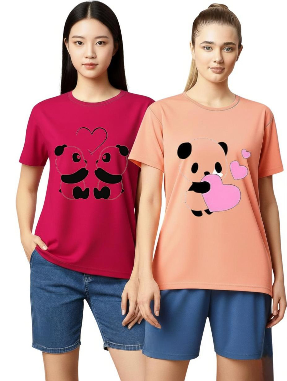 Image of Attirea Women Graphic Print Round Neck Polyester Pink T-Shirt