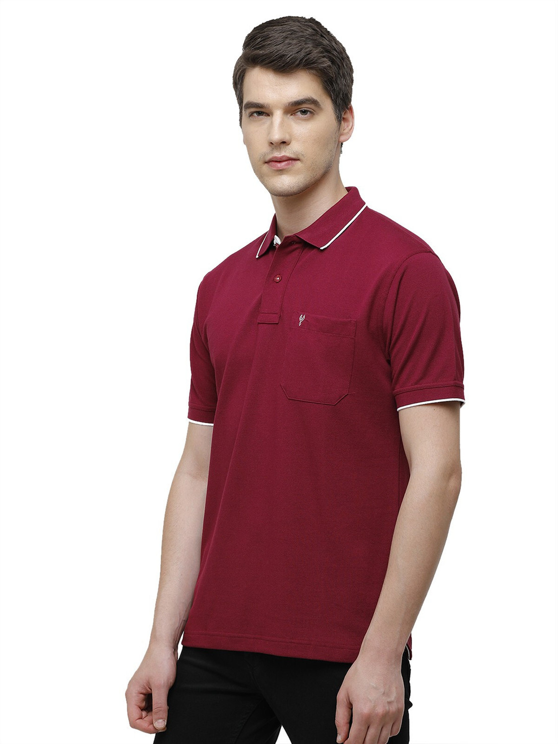 Image of Classic Polo Men Solid Polo Neck Cotton Blend Maroon T-Shirt