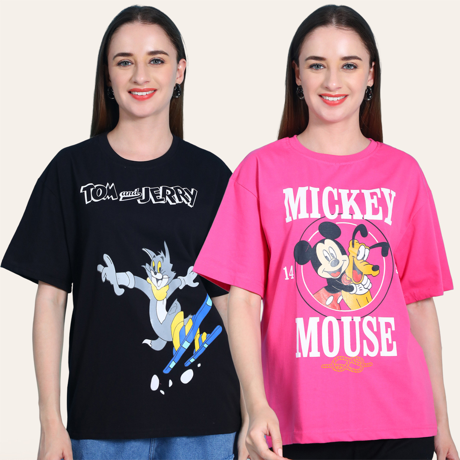 Image of DreamBe Women Printed Round Neck Cotton Blend Multicolor T-Shirt