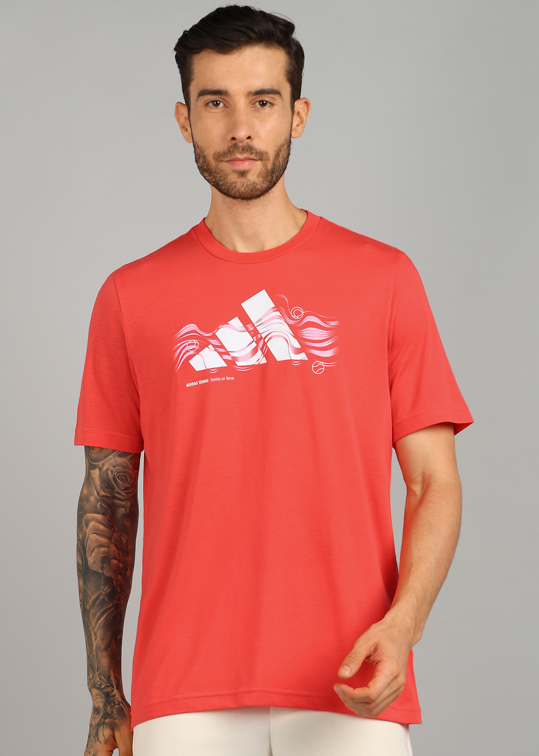 Image of ADIDAS M Q4 BL T Men Printed Crew Neck Pure Cotton Orange T-Shirt