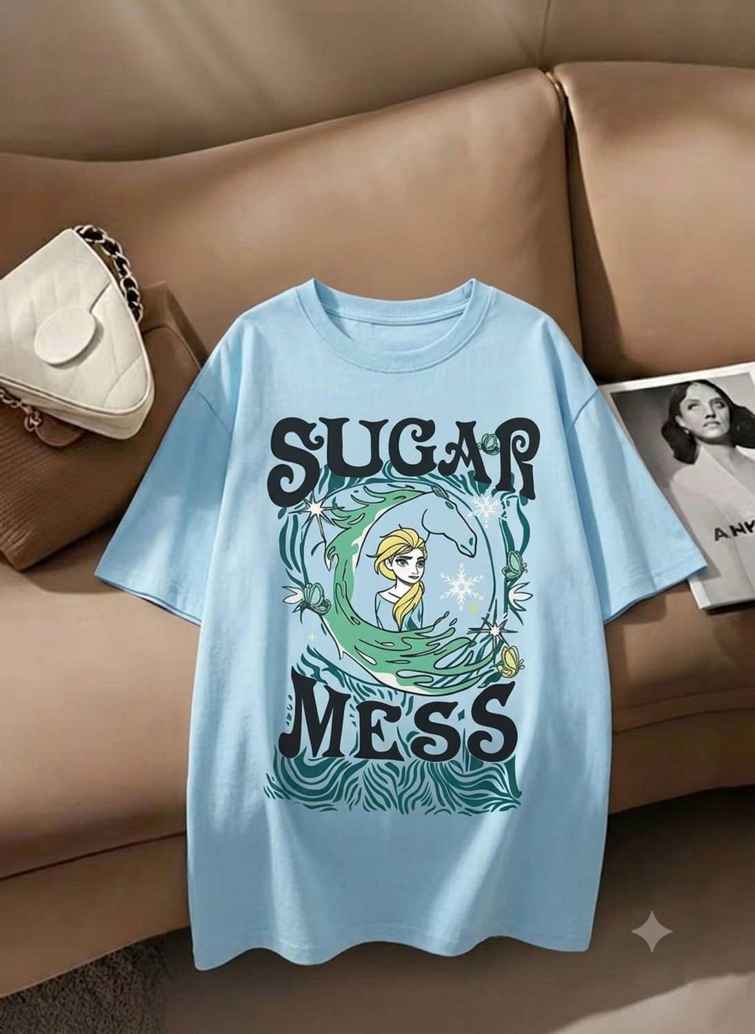 Image of DreamBe Women Printed Round Neck Cotton Blend Multicolor T-Shirt