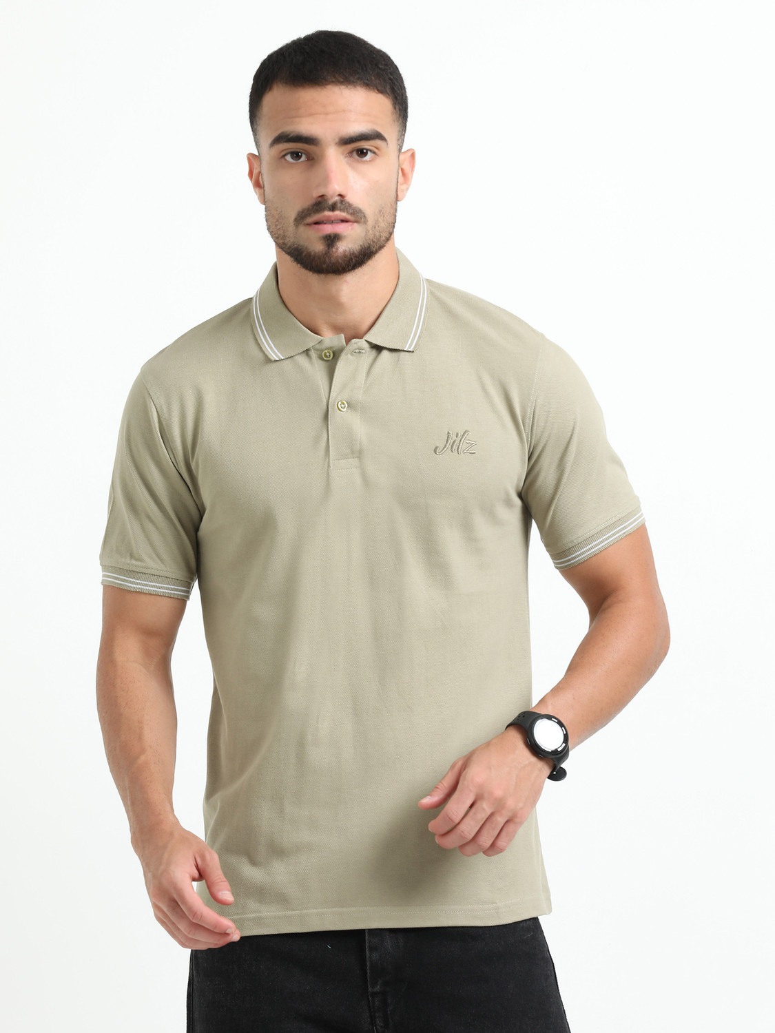 Image of TRIPR Men Solid Henley Neck Cotton Blend Navy Blue, White T-Shirt
