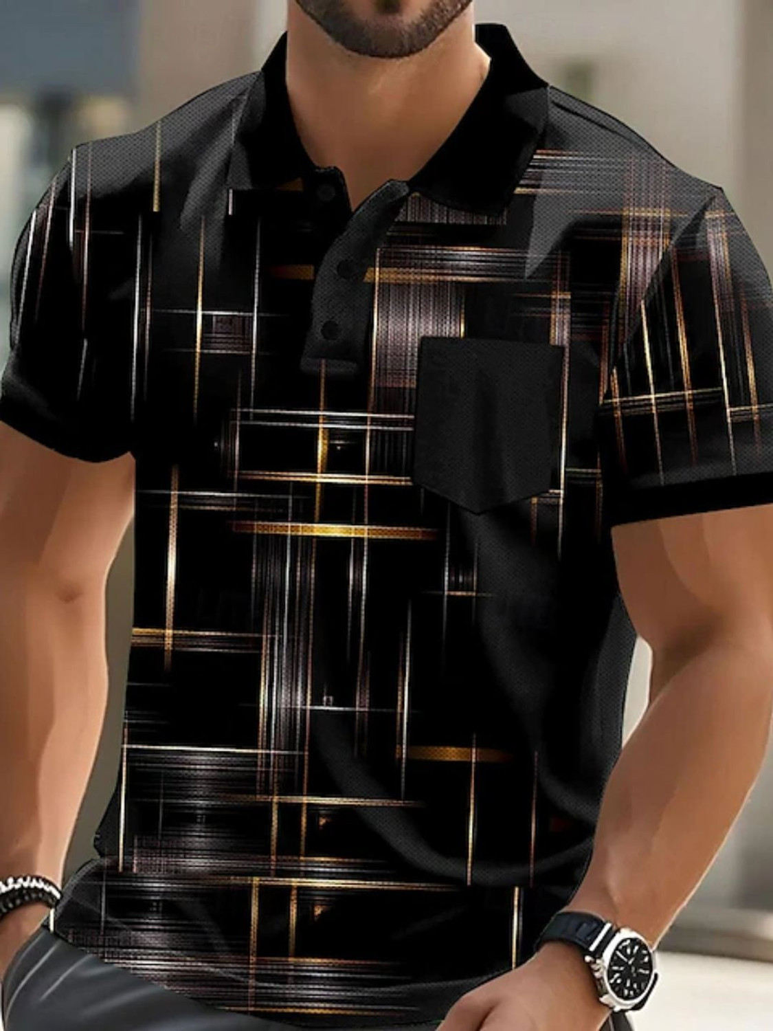 Image of BOLD VIEW Men Printed Polo Neck Polycotton White, Light Blue T-Shirt