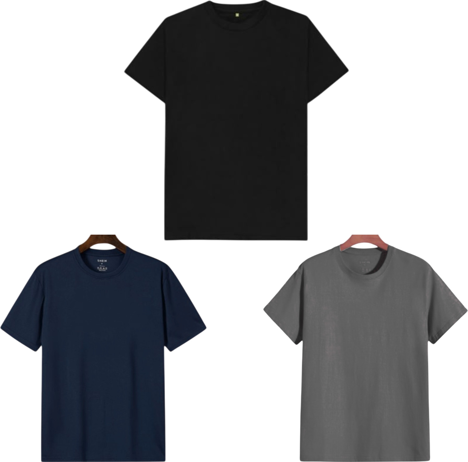 Image of TTFE Pack of 3 Men Solid Round Neck Polyester Black, Navy Blue, Grey T-Shirt