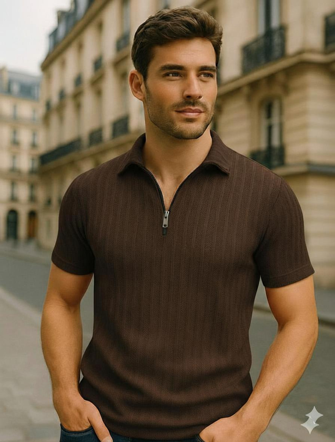 Image of Roadster Men Solid Polo Neck Polycotton Brown T-Shirt