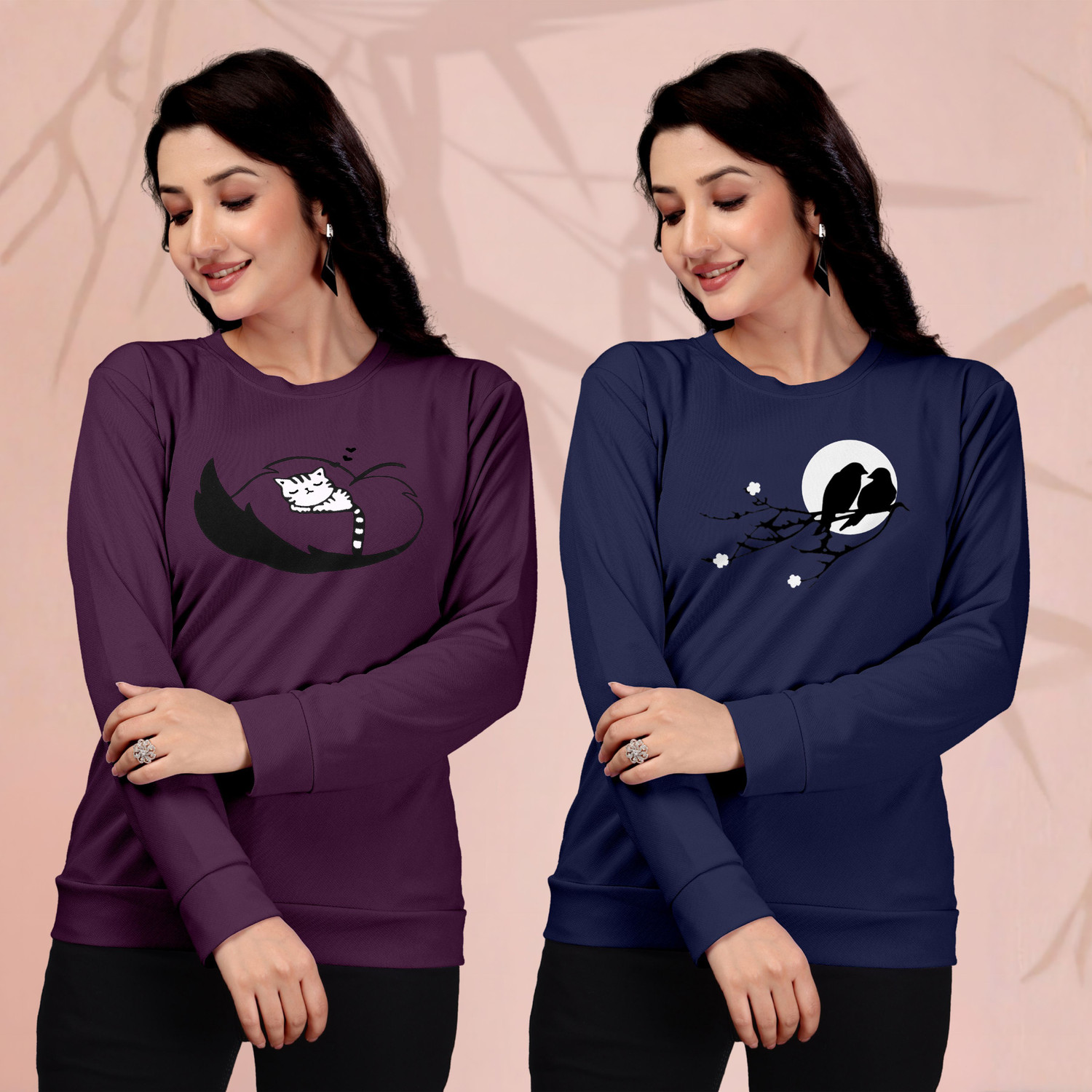 Image of ZentWorld Pack of 3 Women Printed Round Neck Cotton Blend Multicolor T-Shirt