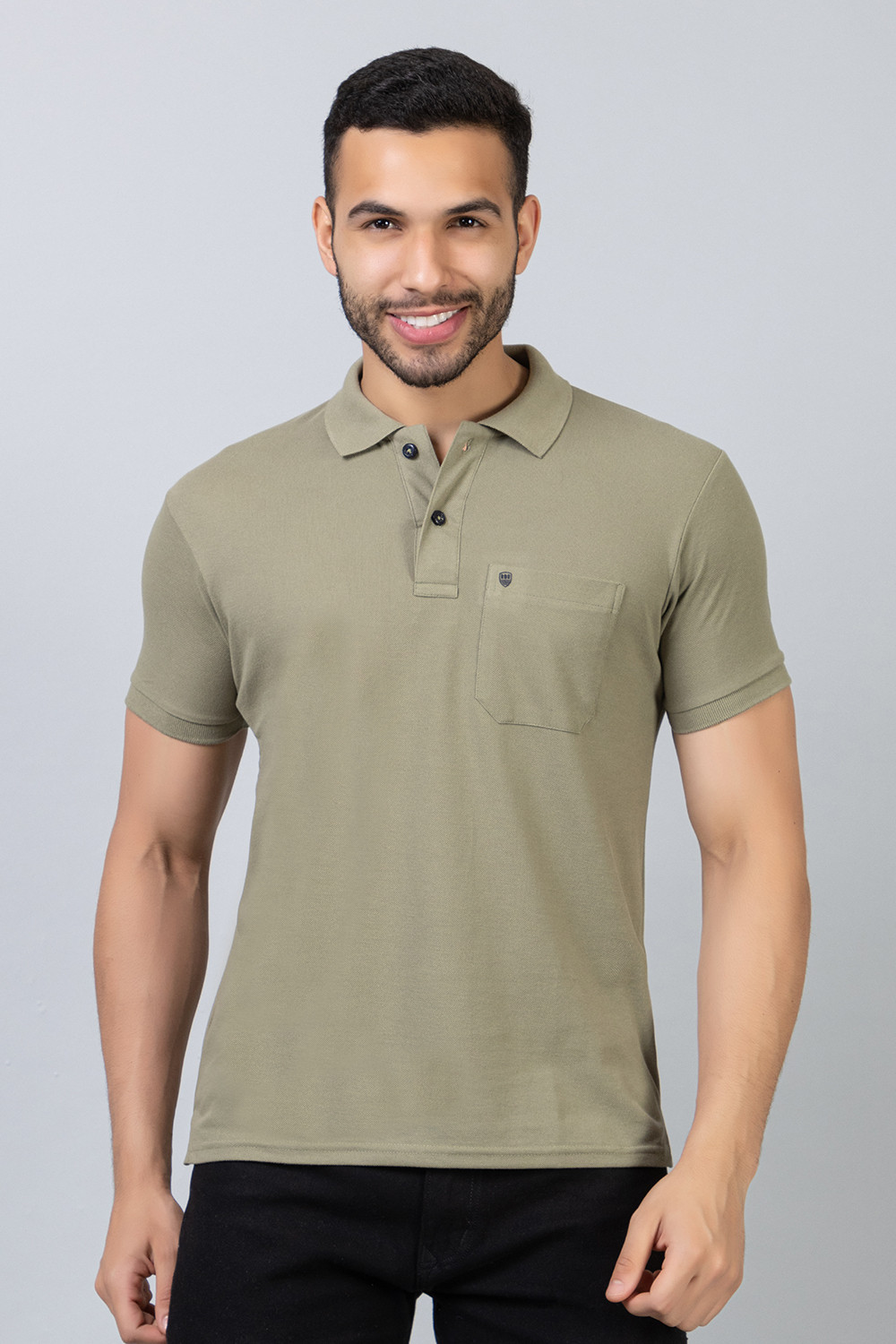 Image of Mast & Harbour Men Solid Polo Neck Pure Cotton Black T-Shirt