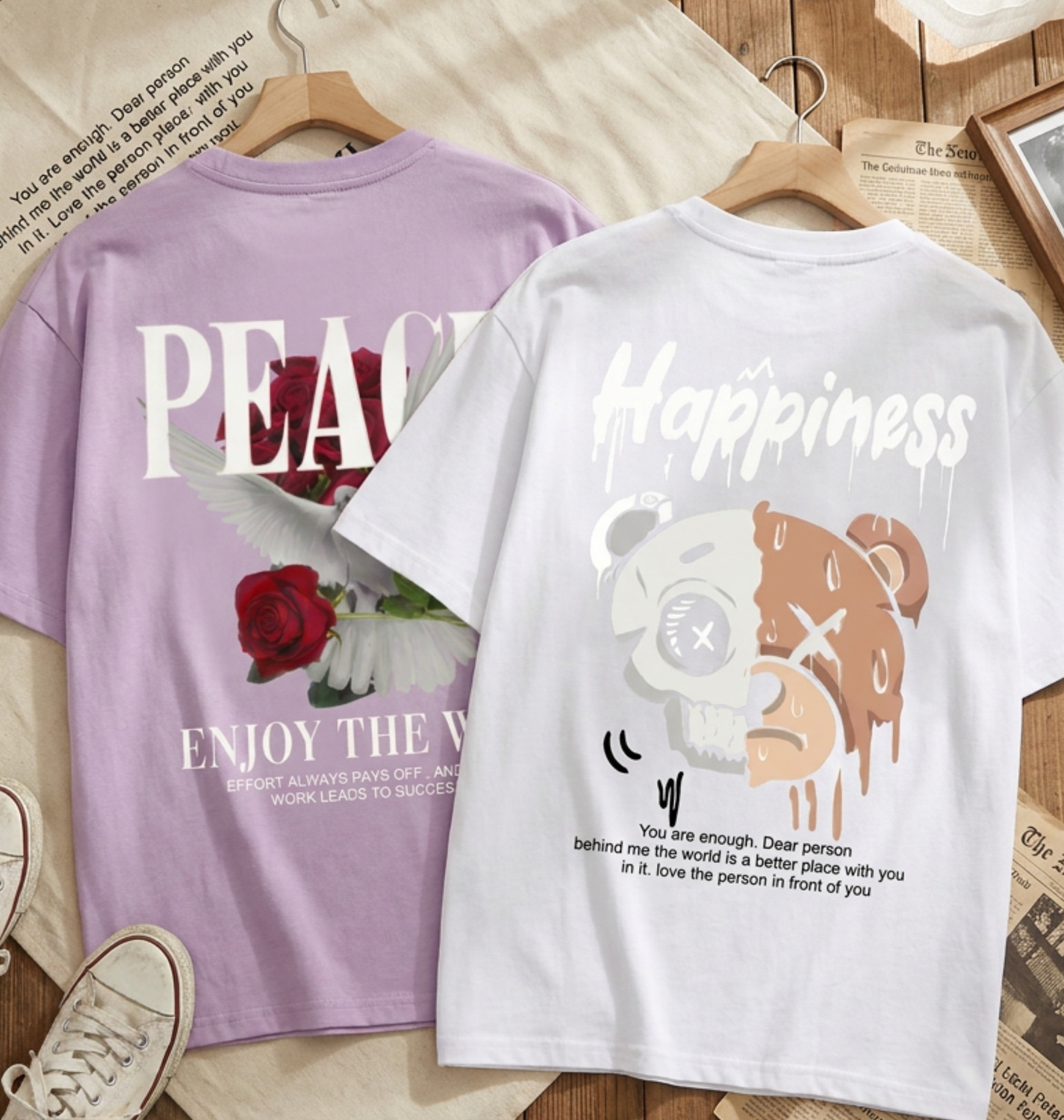 Image of FLYIND VOGUE OUTFIT Men Printed Round Neck Cotton Blend White, Brown T-Shirt