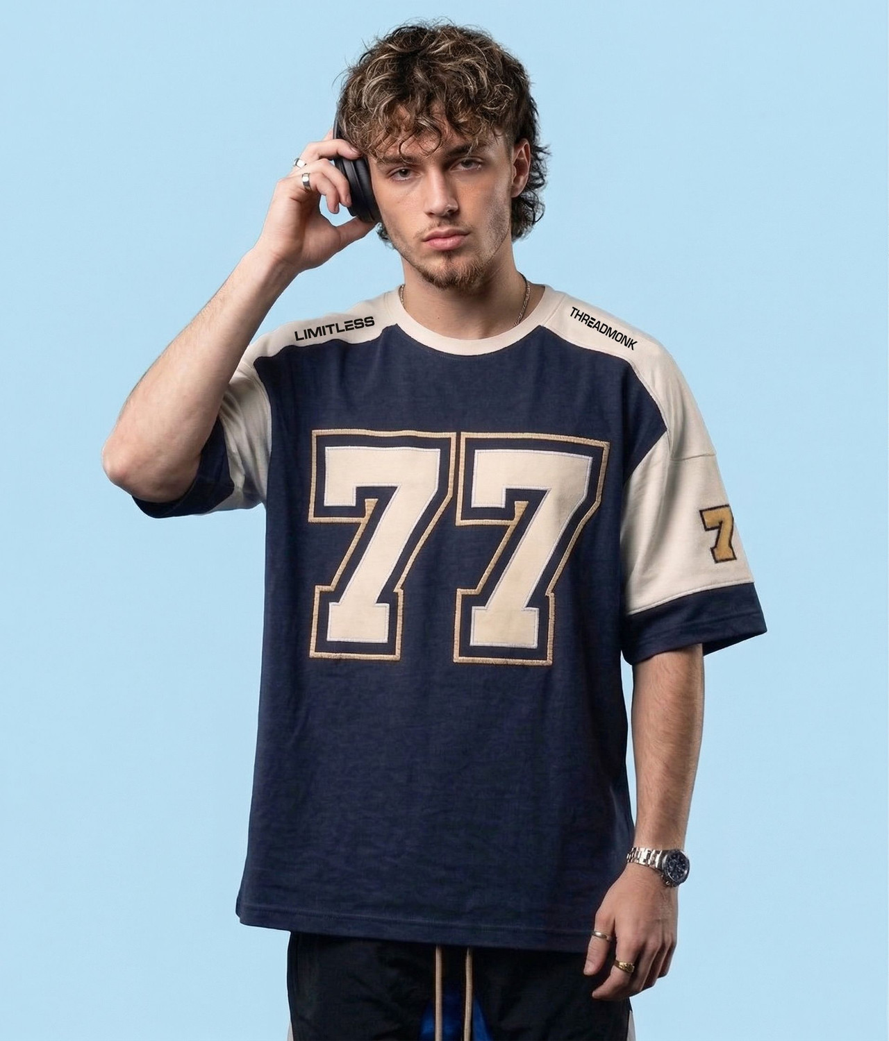 HZONIC Men Navy Blue, White T-Shirt - Image 1