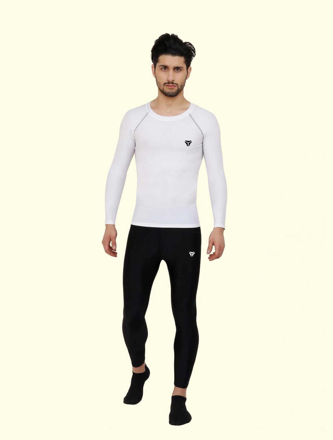 Image of NINQ Men Solid Round Neck Nylon White T-Shirt