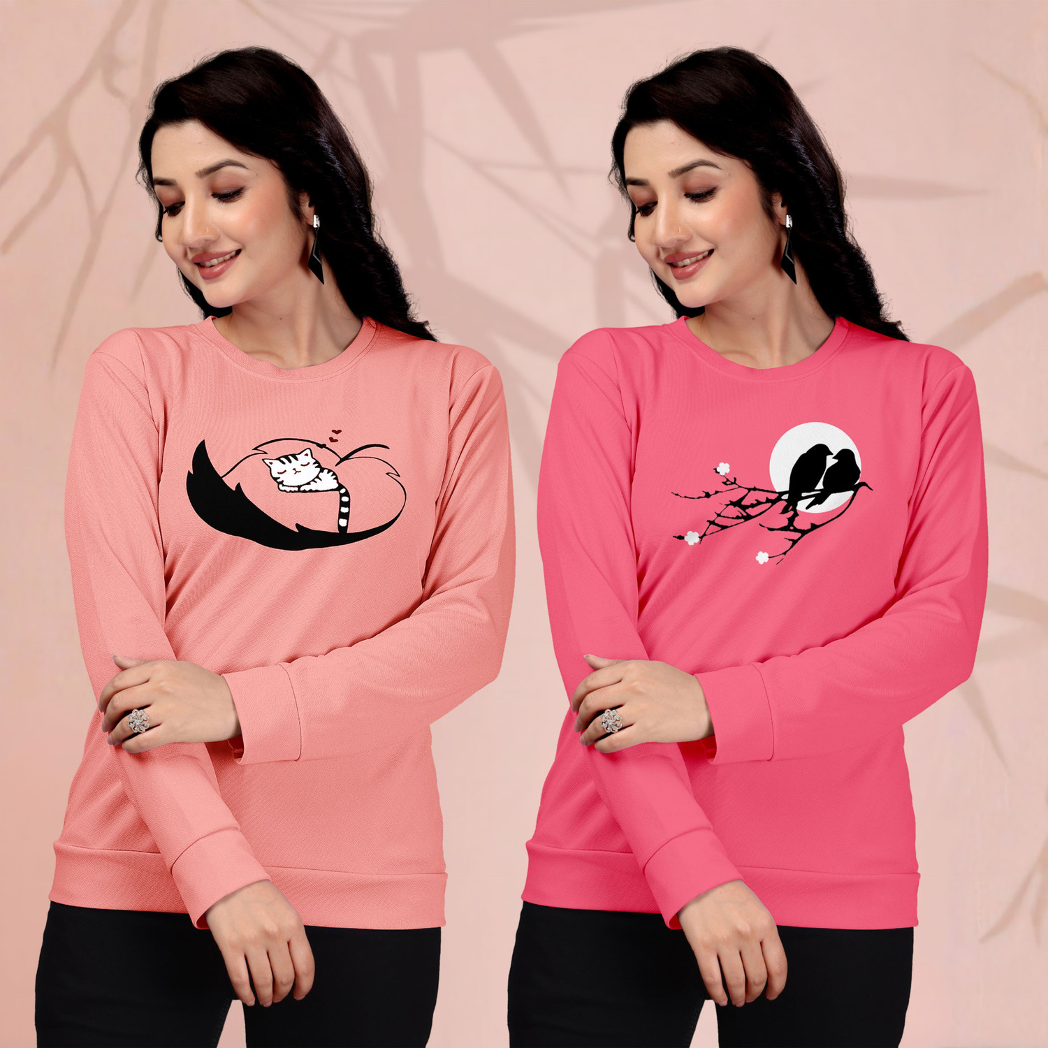 Image of ZentWorld Pack of 3 Women Printed Round Neck Cotton Blend Multicolor T-Shirt