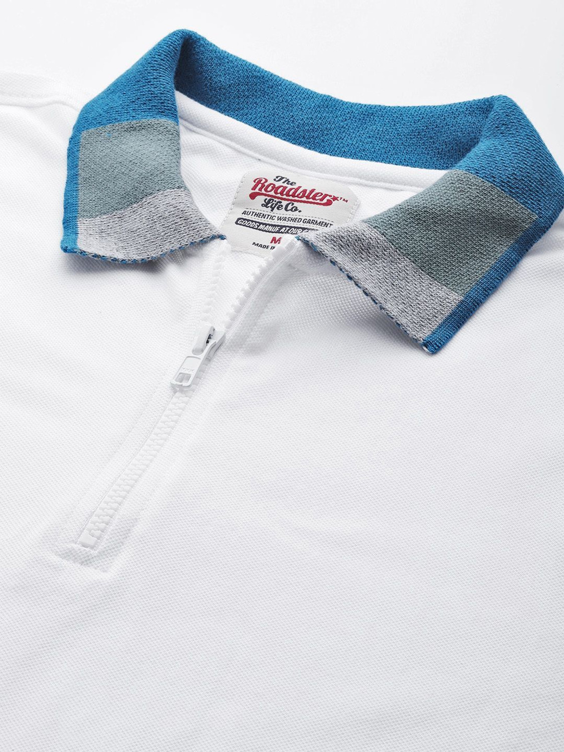 Image of Roadster Men Solid Polo Neck Pure Cotton White T-Shirt