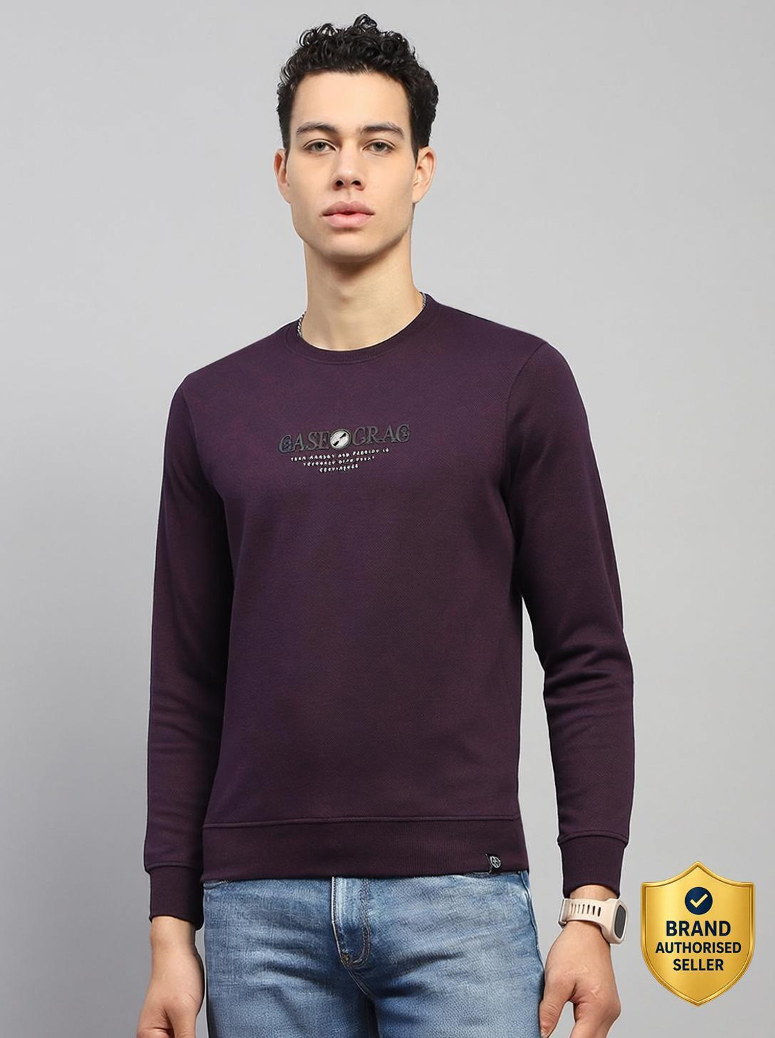Image of MONTE CARLO Men Printed Hooded Neck Cotton Blend Grey T-Shirt
