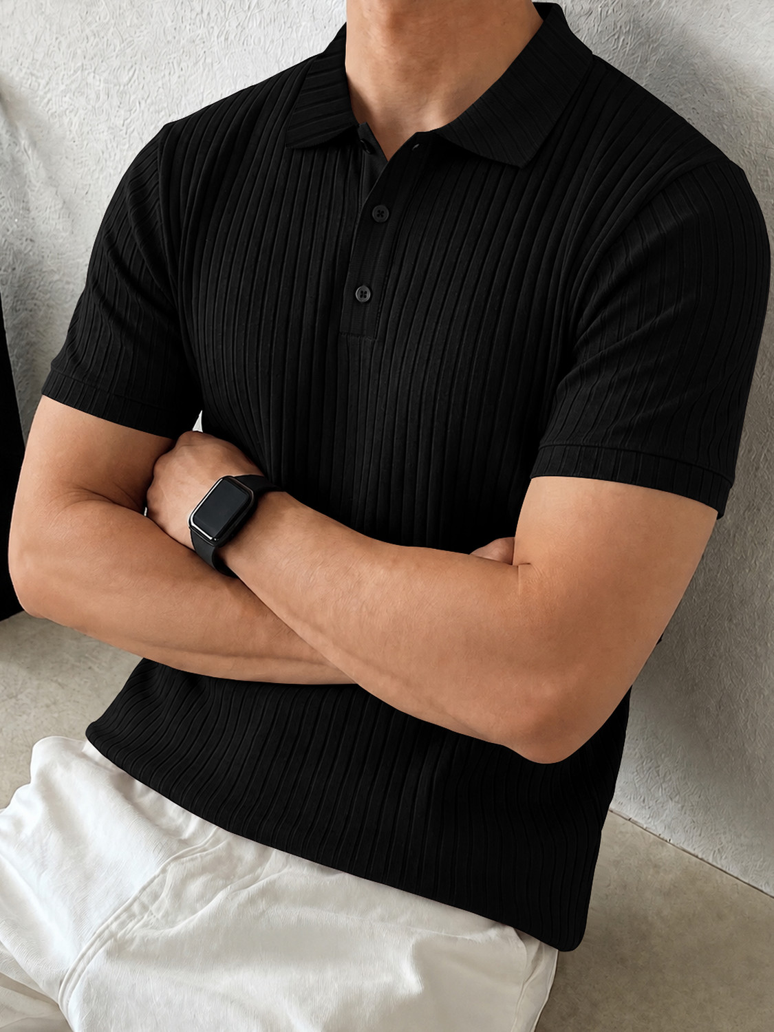 Image of TRIPR Men Solid Mandarin Collar Cotton Blend Grey T-Shirt