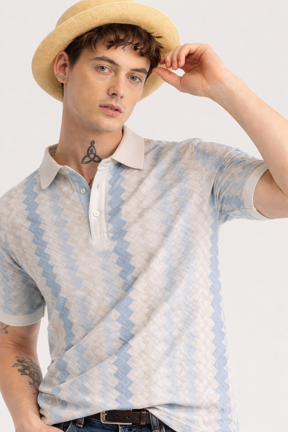 Image of CELLUX Men Abstract Polo Neck Polycotton Multicolor T-Shirt