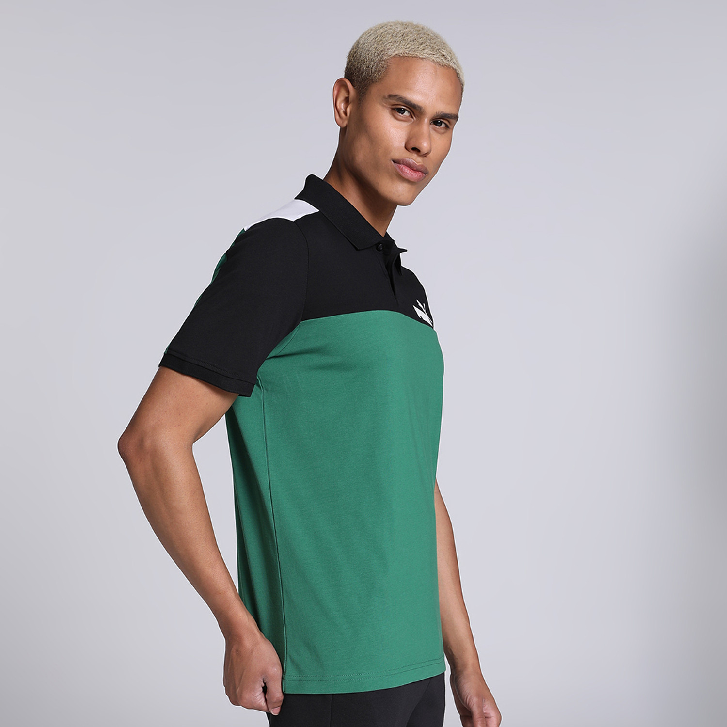 Image of PUMA Men Solid Peter Pan Collar Pure Cotton Green T-Shirt