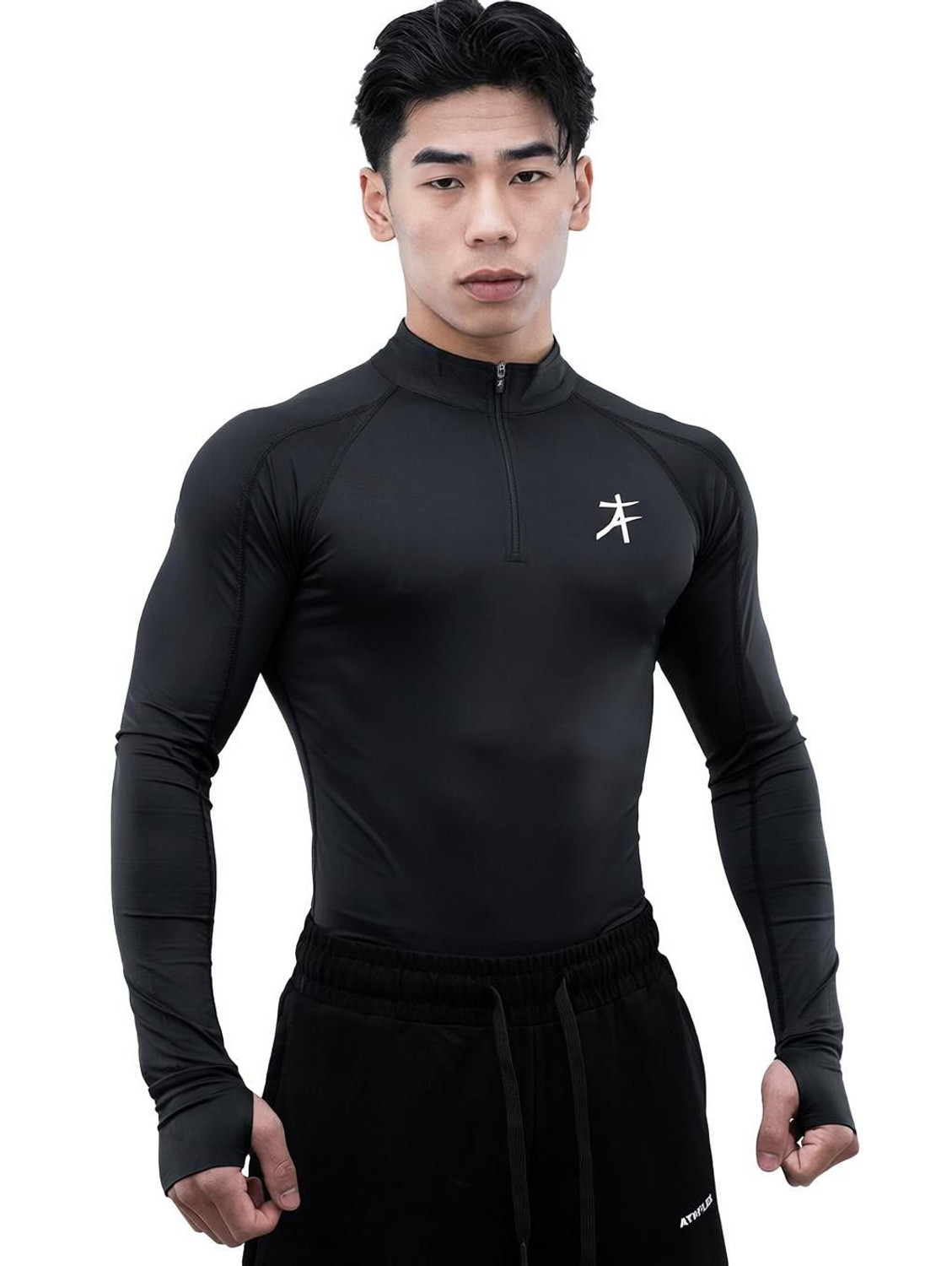 Athflex Men Black Nylon High Neck T-Shirt - Image 1