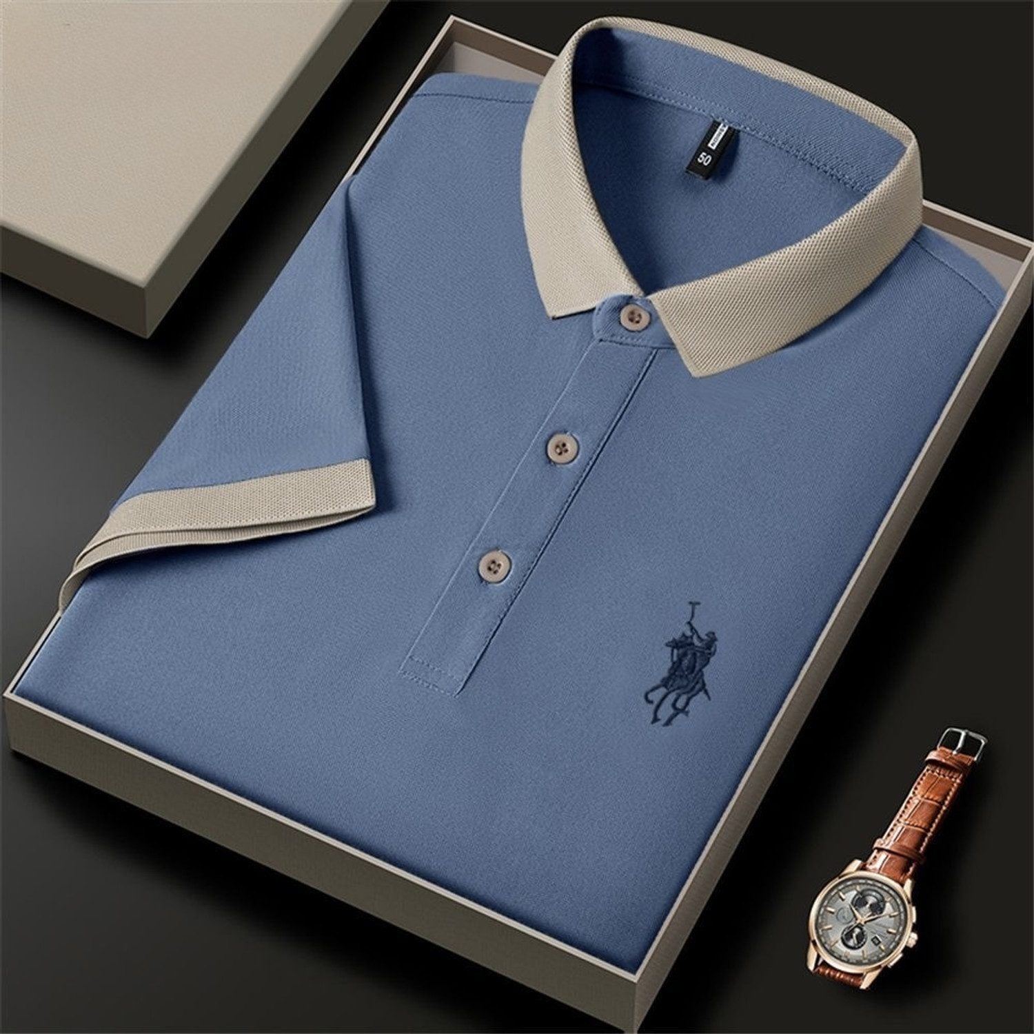 TheGovindCo Men Polo Neck Light Blue T-Shirt - Image 2