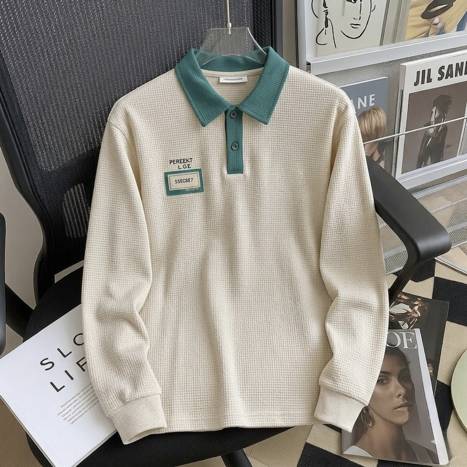 VOIDLINE Men Printed Polo Neck Cotton Blend Beige T-Shirt - Image 1