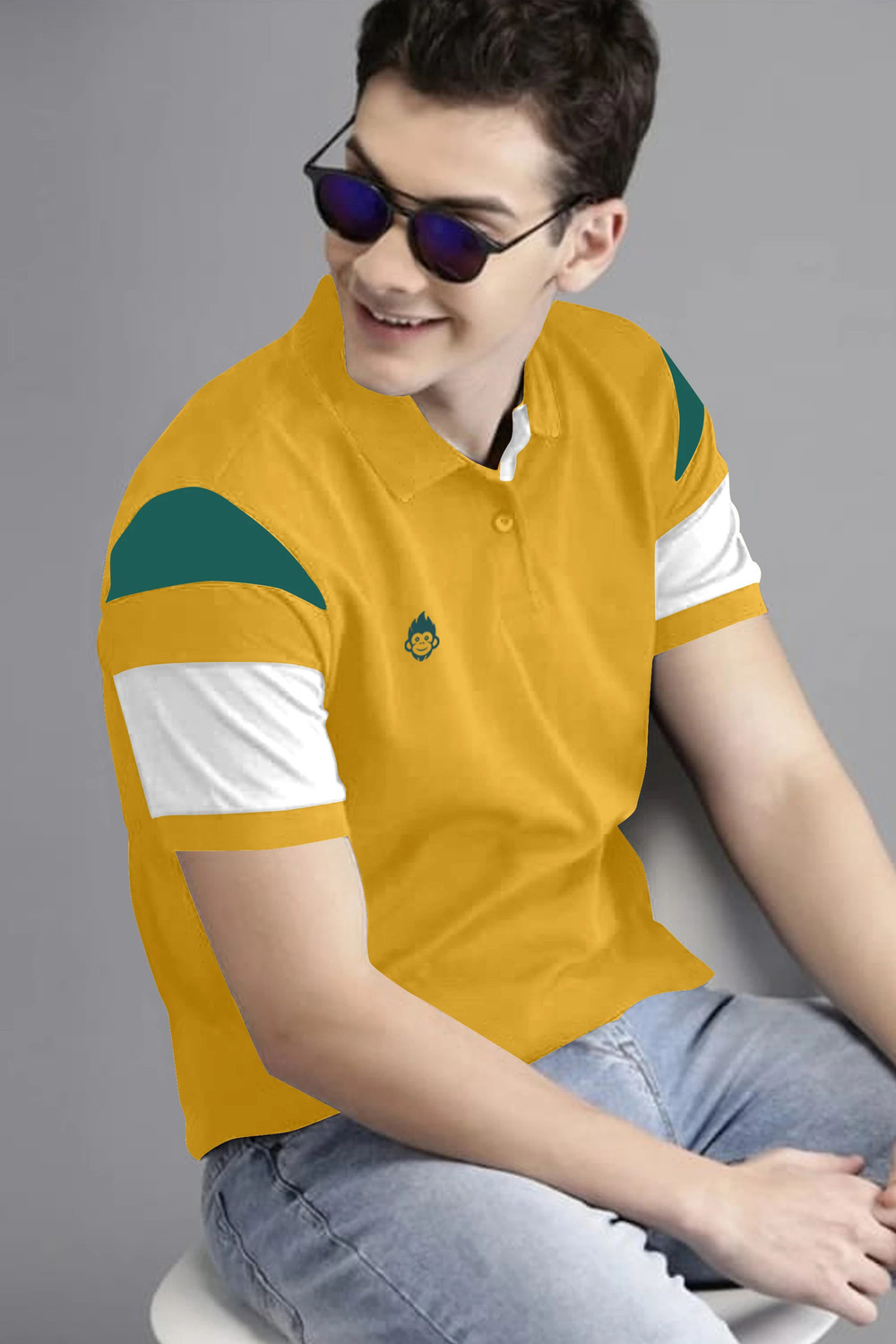 Image of Styloketh Men Solid Round Neck Polyester Light Blue, Black T-Shirt