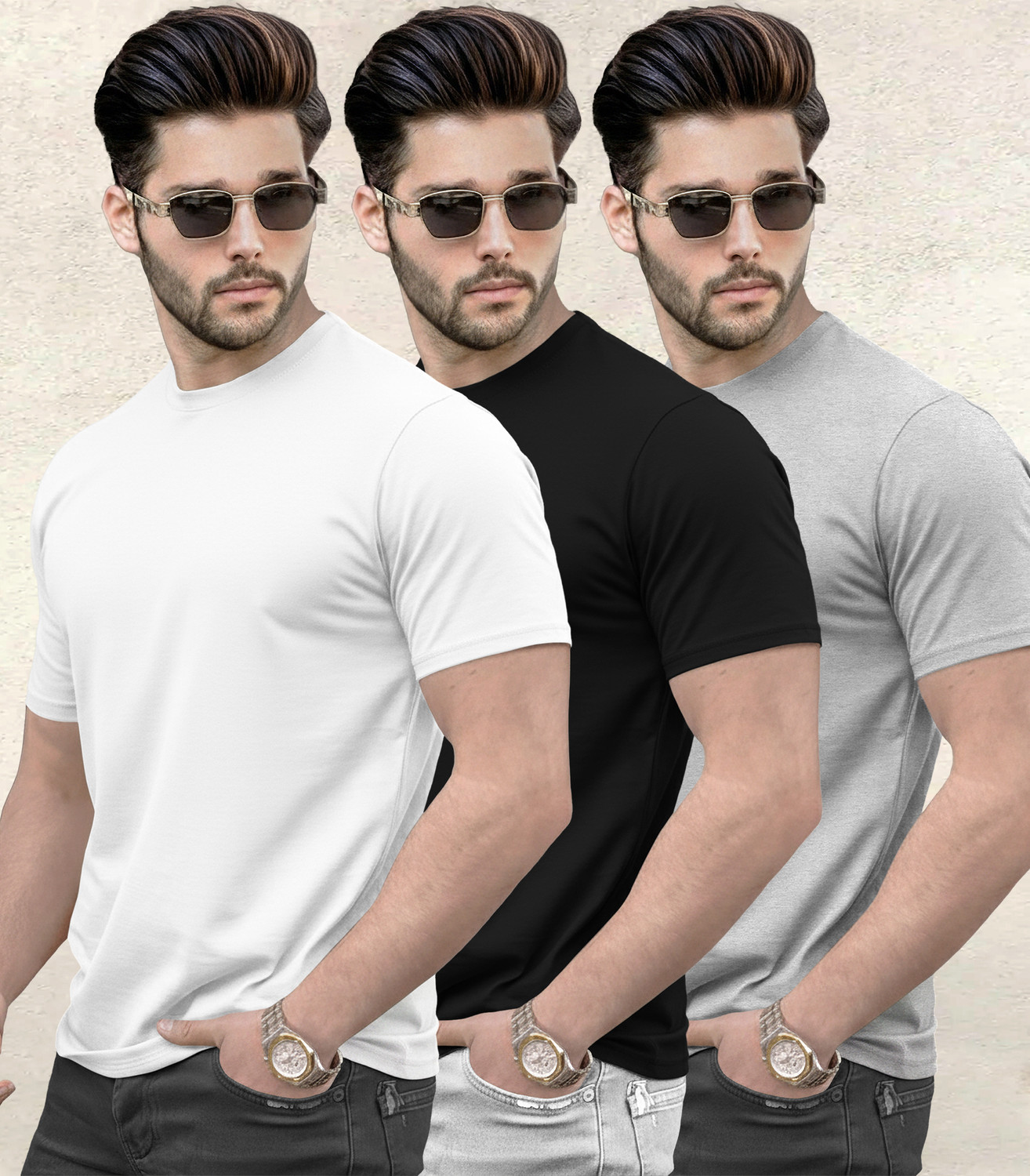 Image of TRIPR Men Solid Mandarin Collar Cotton Blend Pink T-Shirt