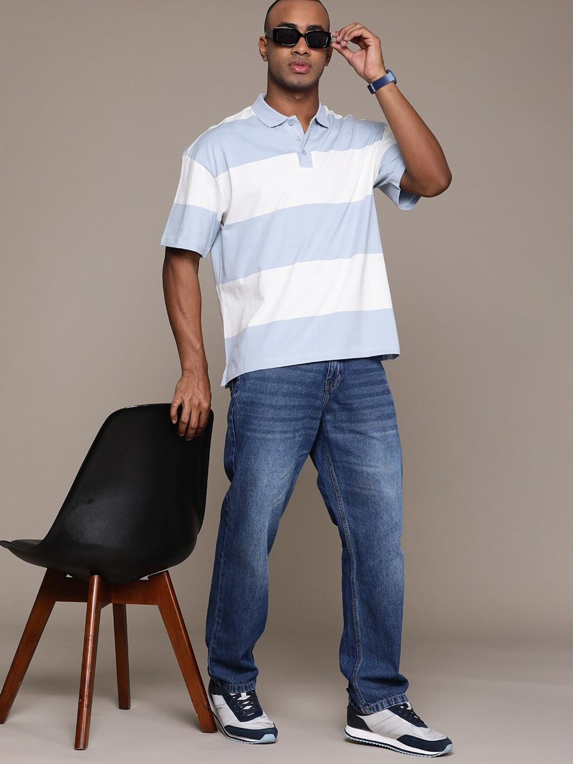 Image of Roadster Men Solid Polo Neck Pure Cotton White T-Shirt