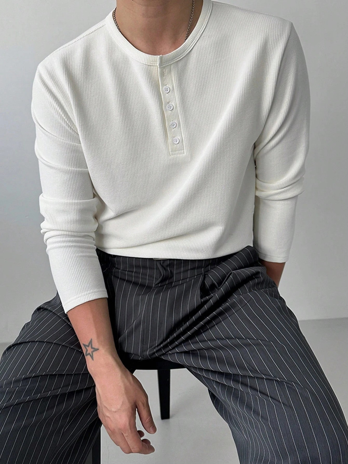 Image of The Modern Soul Men Solid Henley Neck Cotton Blend White T-Shirt