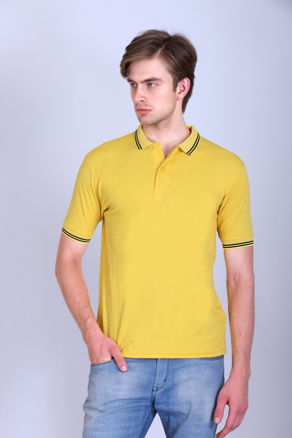 Image of Jump Cuts Men Printed Polo Neck Cotton Blend Beige T-Shirt