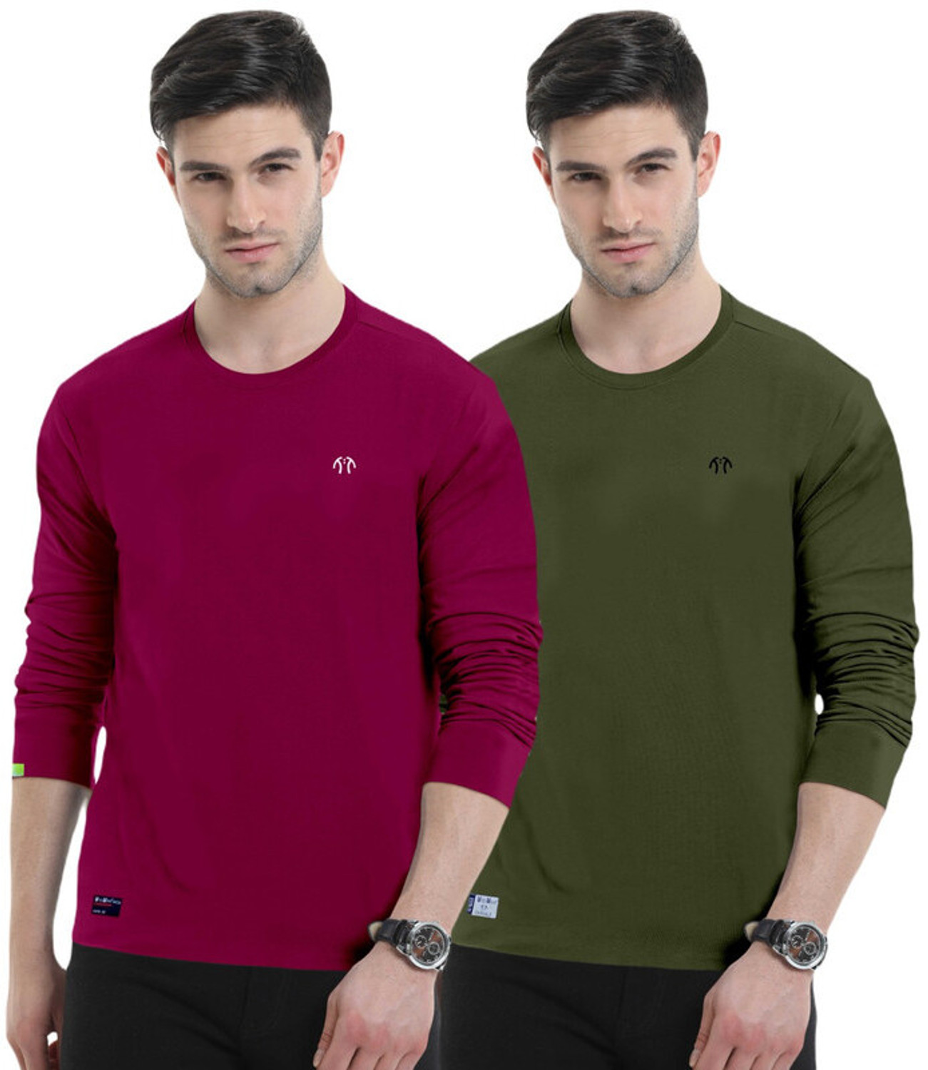 Image of BLIVE Men Printed Hooded Neck Cotton Blend Navy Blue, Red T-Shirt