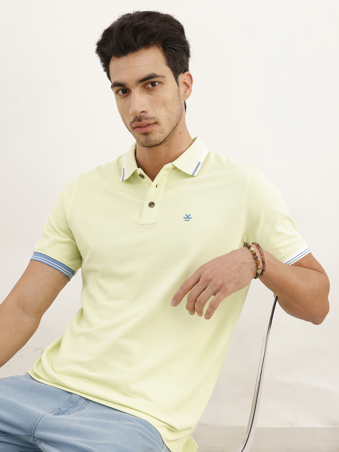 Image of The Souled Store Men Embroidered Round Neck Pure Cotton Yellow T-Shirt