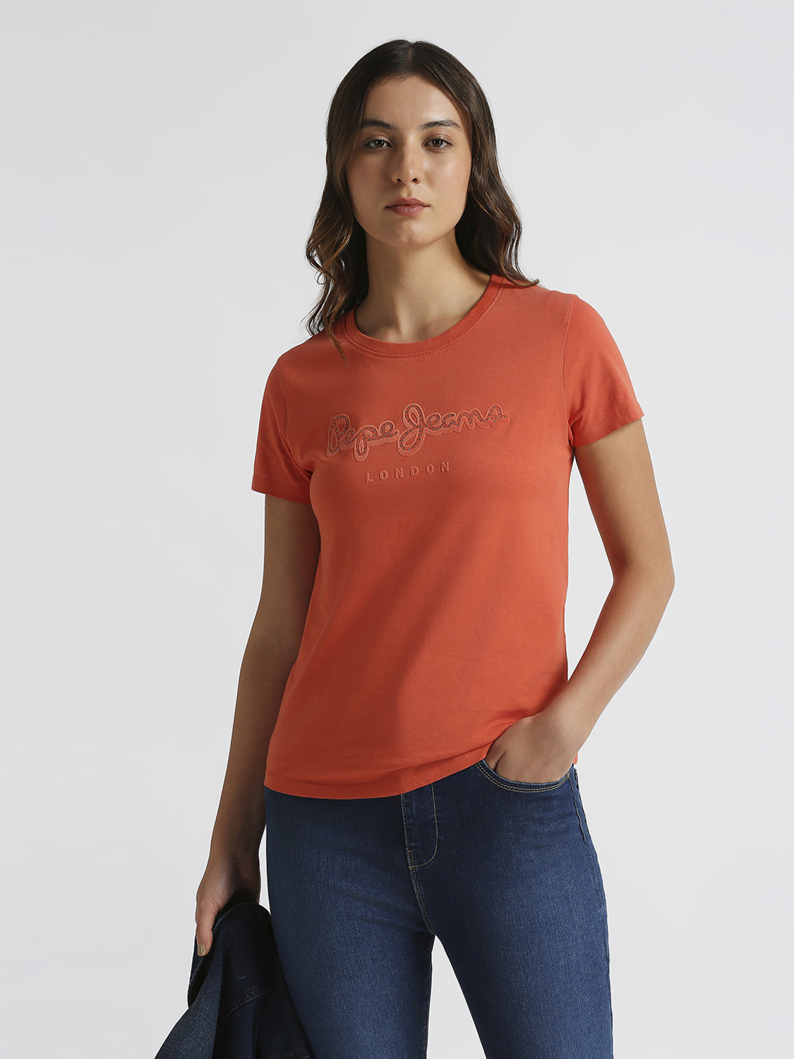 Pepe Jeans Graphic Print Women Round Neck Orange T-Shirt - Buy Pepe Jeans Graphic...
