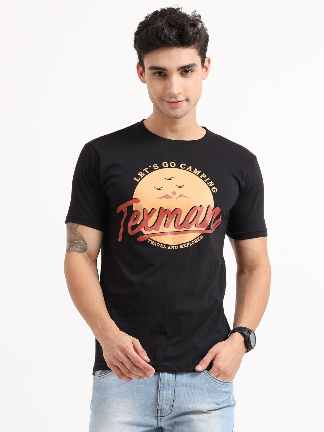 Image of Roadster Men Solid Round Neck Pure Cotton Green T-Shirt