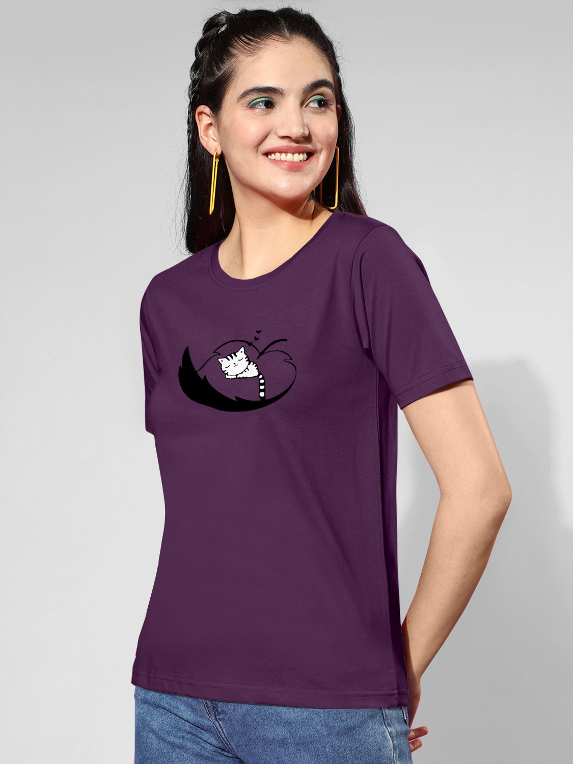 Image of ZentWorld Pack of 3 Women Printed Round Neck Cotton Blend Multicolor T-Shirt
