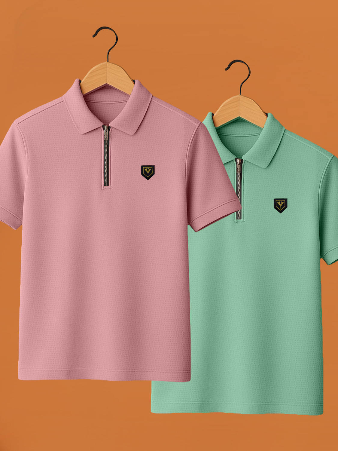Image of TRIPR Men Solid Mandarin Collar Cotton Blend Pink, Black T-Shirt
